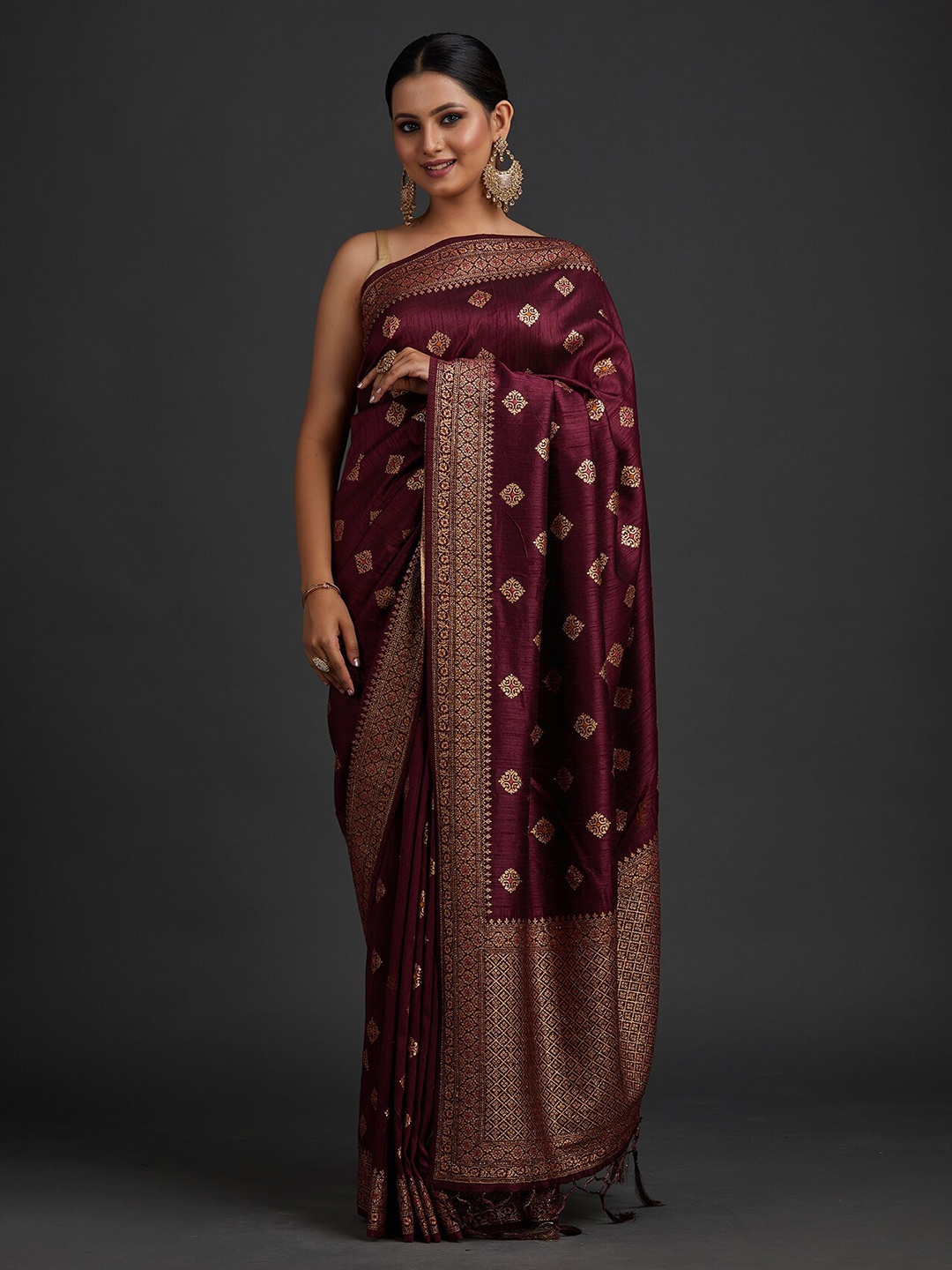 

Koskii Maroon Paisley Zari Art Silk Saree