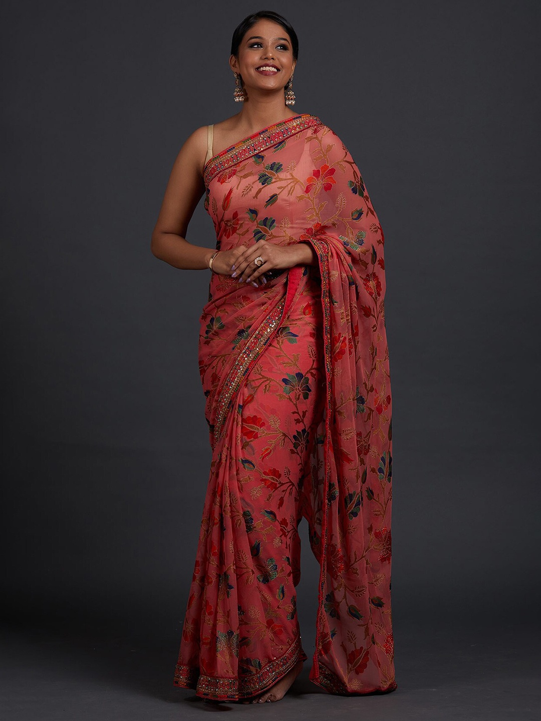 

Koskii Pink Sequins Georgette Designer Saree