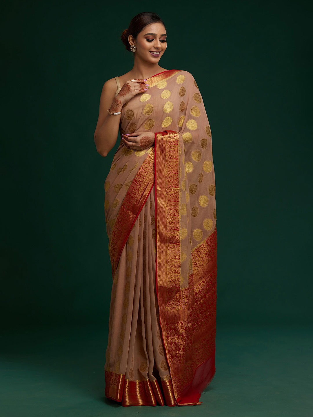 

Koskii Beige & Maroon Woven Design Zari Art Silk Saree
