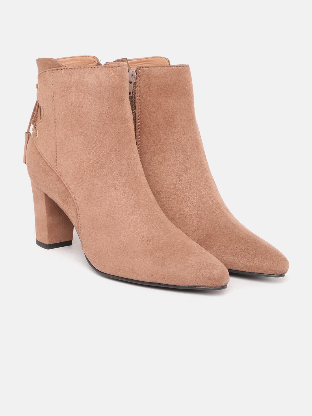 

CORSICA Women Dusty Pink Solid Mid-Top Pointed Toe Boots with Tassels, Rose