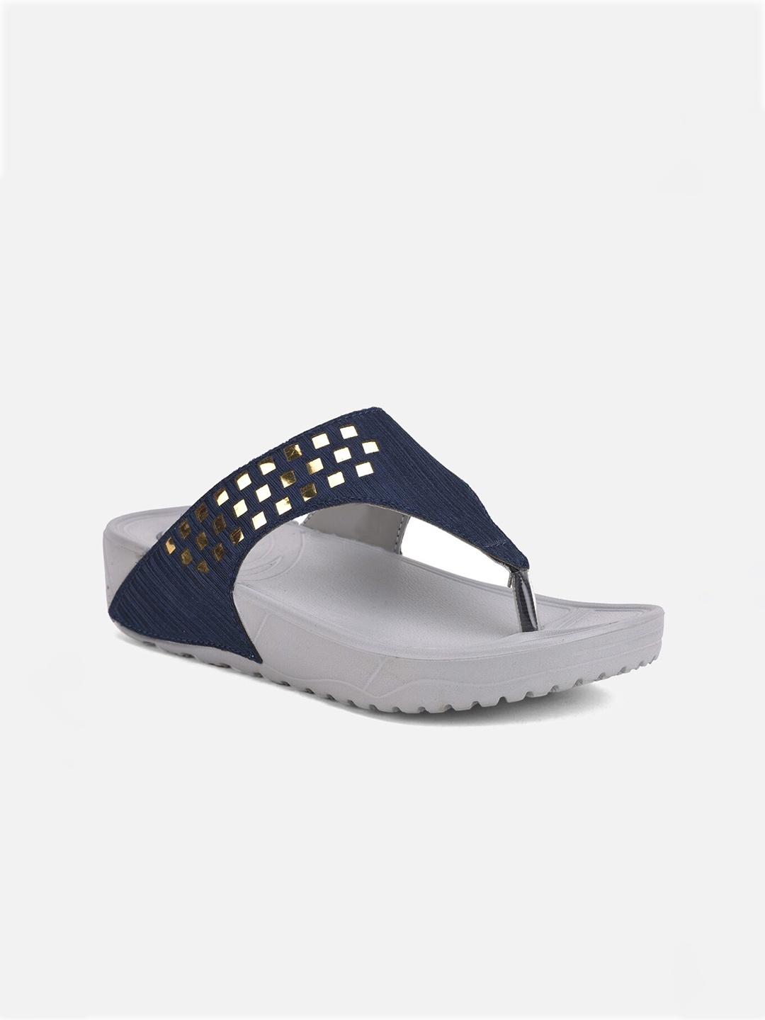 

Aqualite Women Navy Blue & Gold-Toned Comfort Sandals