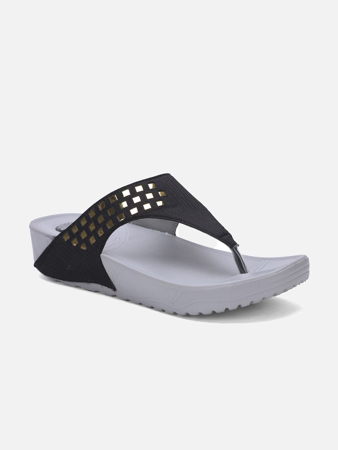 

Aqualite Women Black T-Strap Flats with Laser Cuts