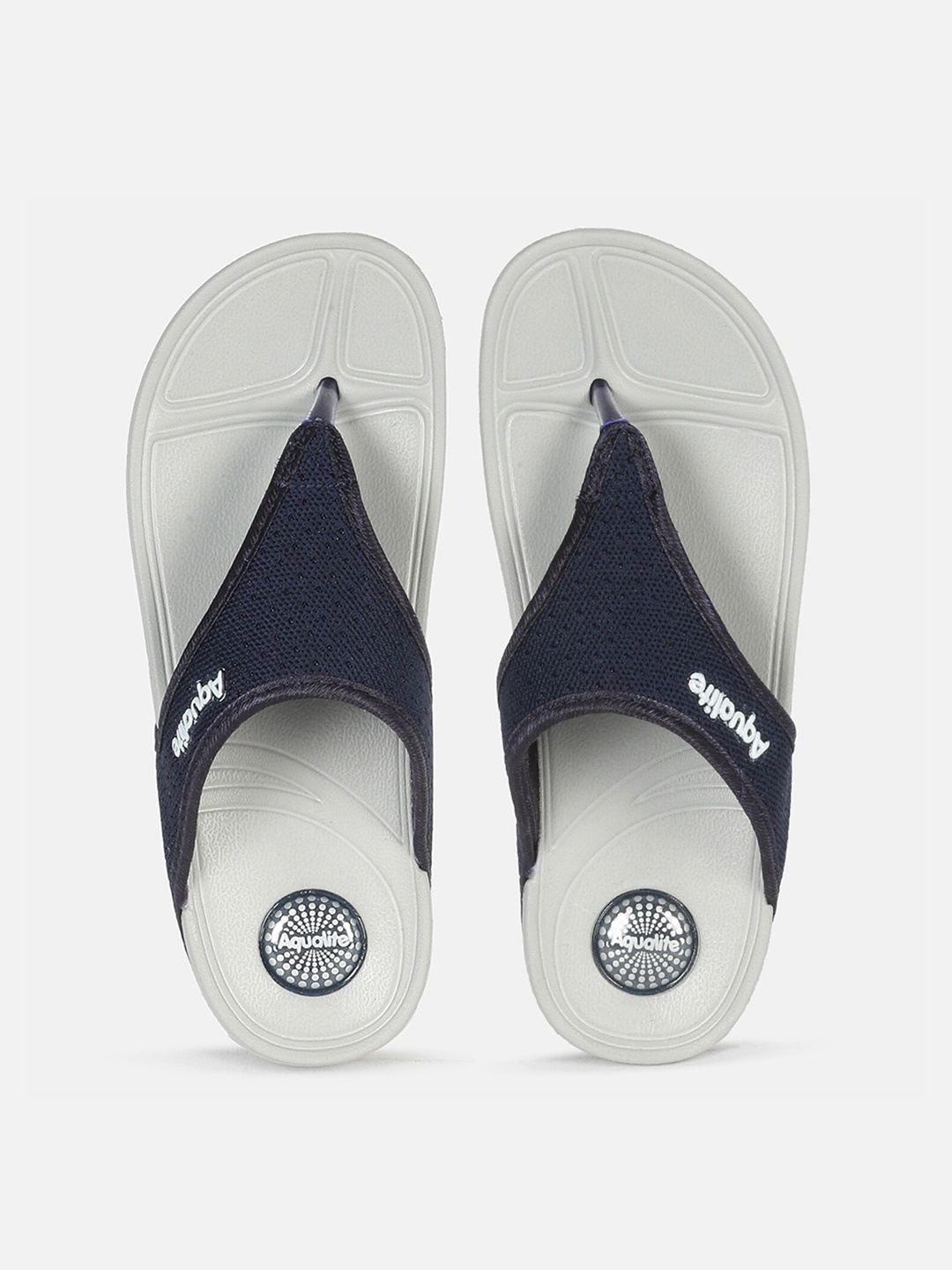 

Aqualite Navy Blue & Grey Colourblocked Flatform Sandals