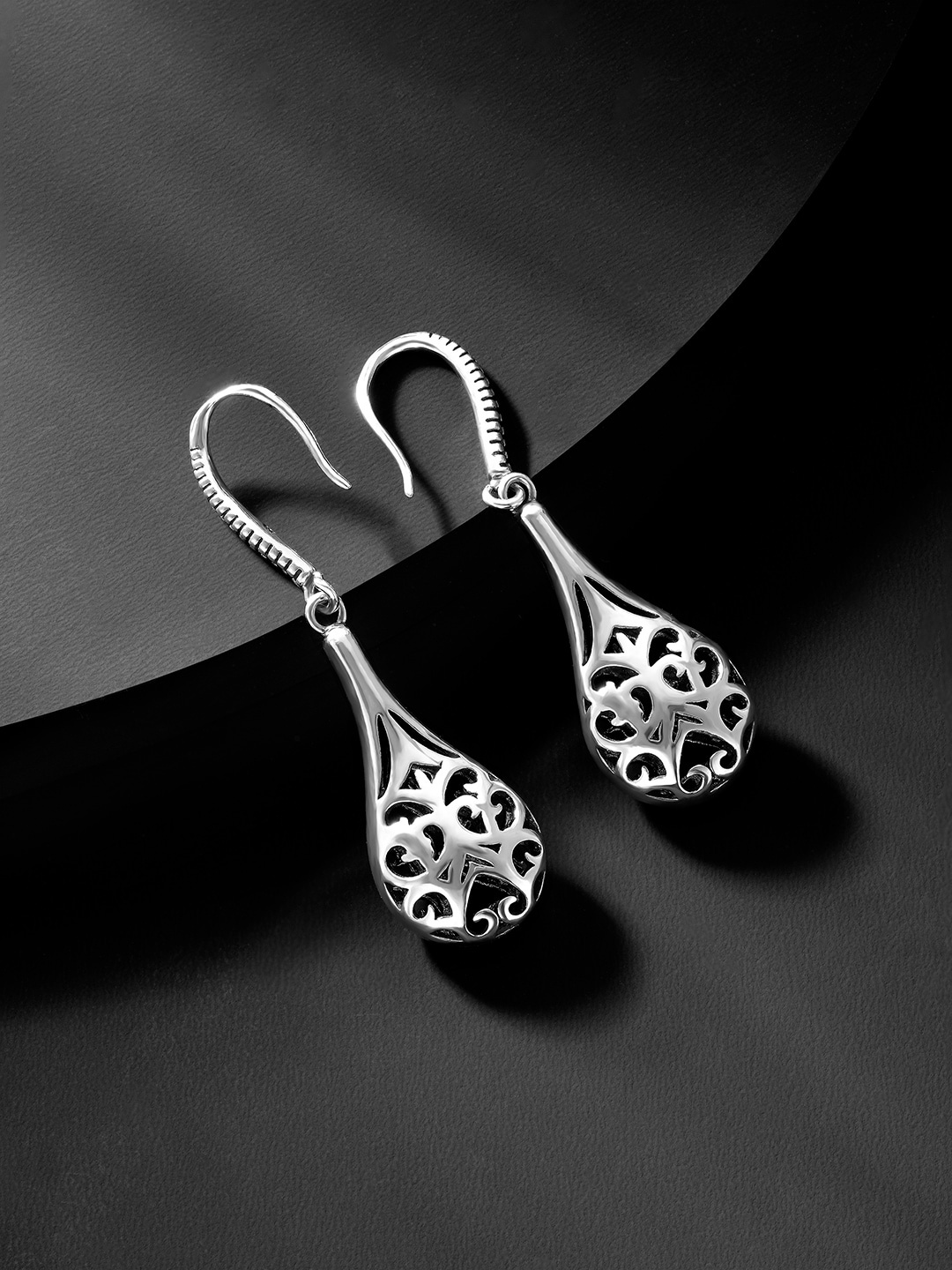 Silvora by Peora Silver-Toned Teardrop Shaped Drop Earrings