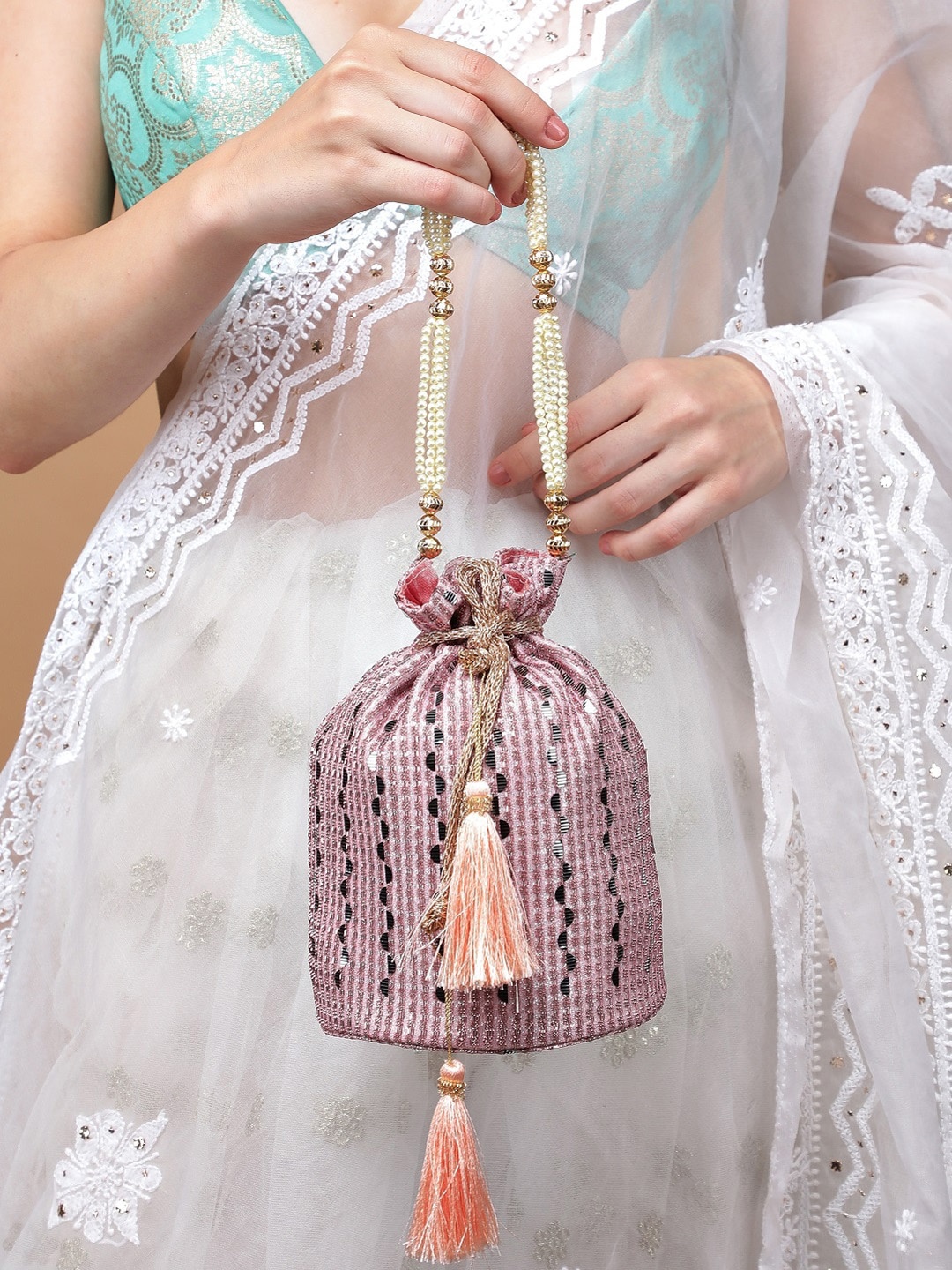 

Rubans Pink Embroidered Potli Clutch