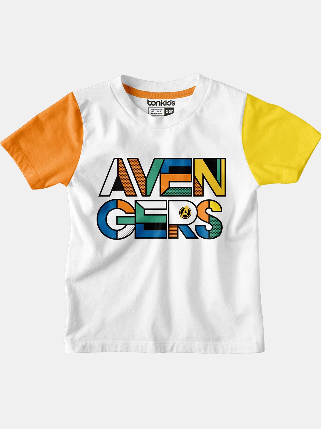 

BONKIDS Boys White Typography Printed Applique T-shirt