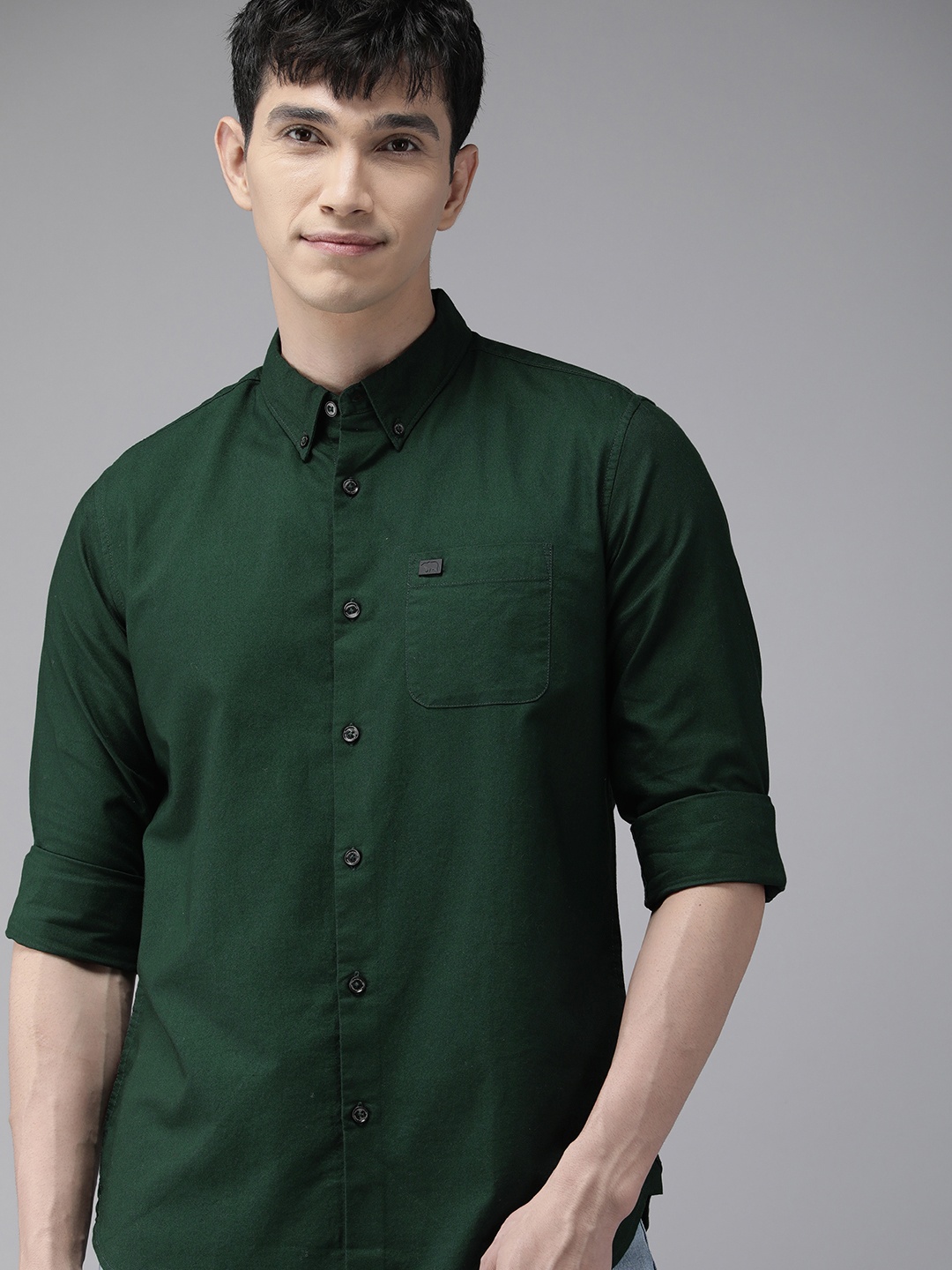 

THE BEAR HOUSE Men Green Slim Fit Cotton Casual Shirt