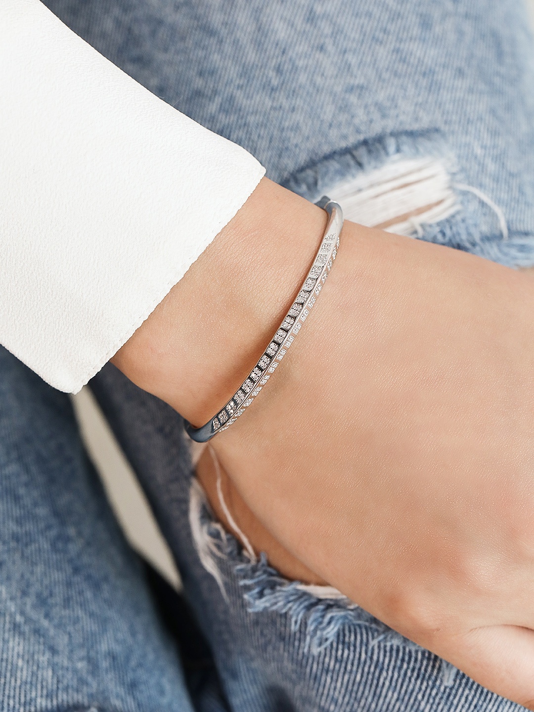 

Zavya Women 925 Sterling Silver Rhodium-Plated Cuff Bracelet