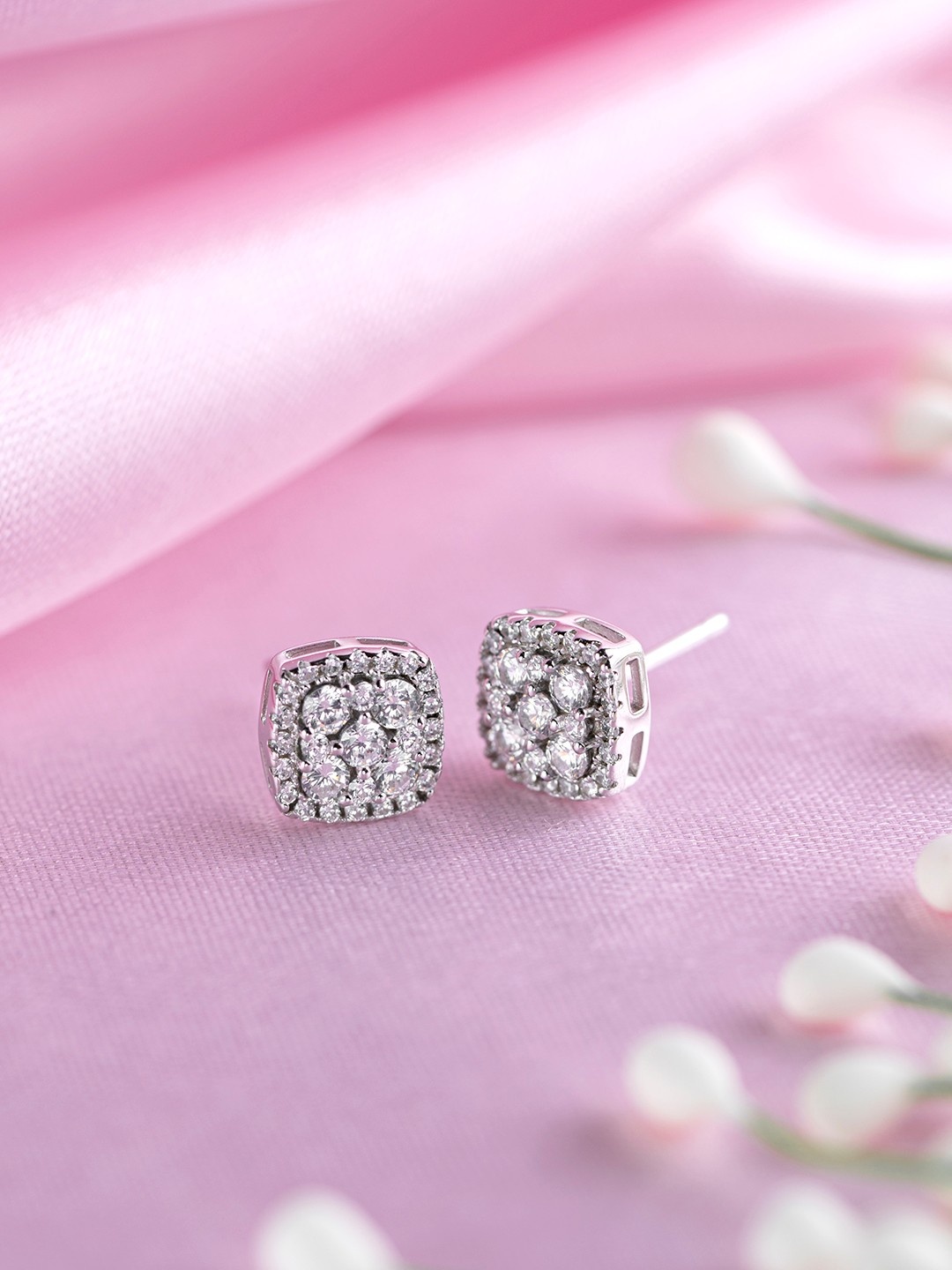 

Zavya 925 Sterling Silver Rhodium Plated Square Studs Earrings