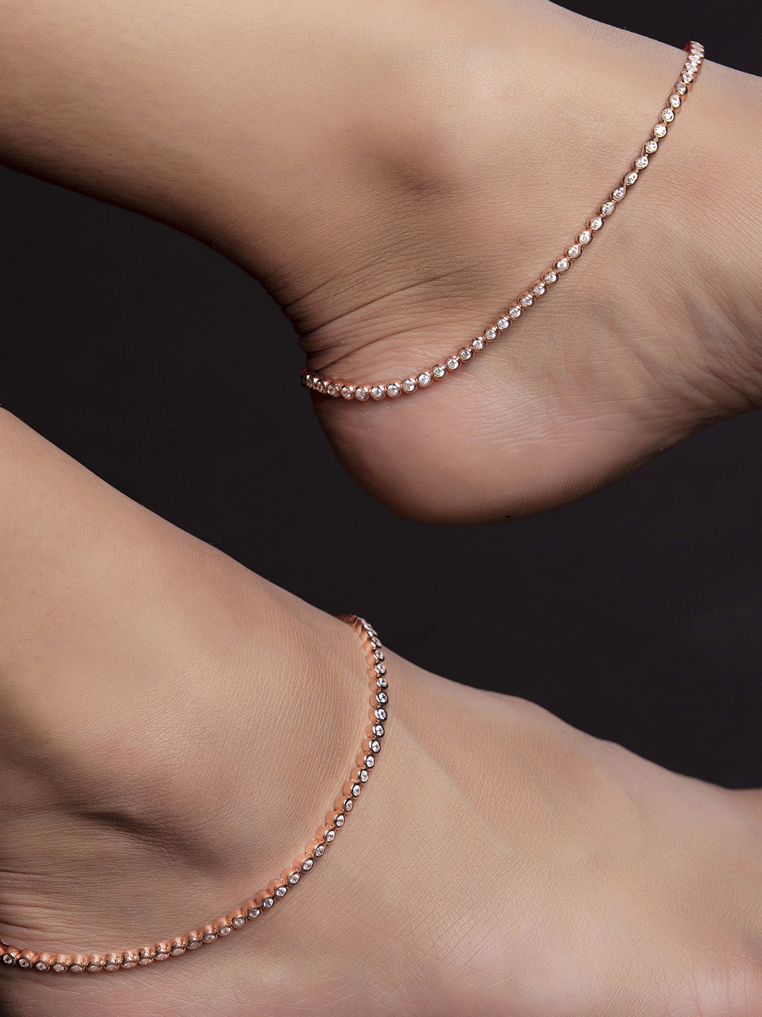 

Zavya Women Set of 2 925 Sterling Silver Rose-Gold Plated Anklets