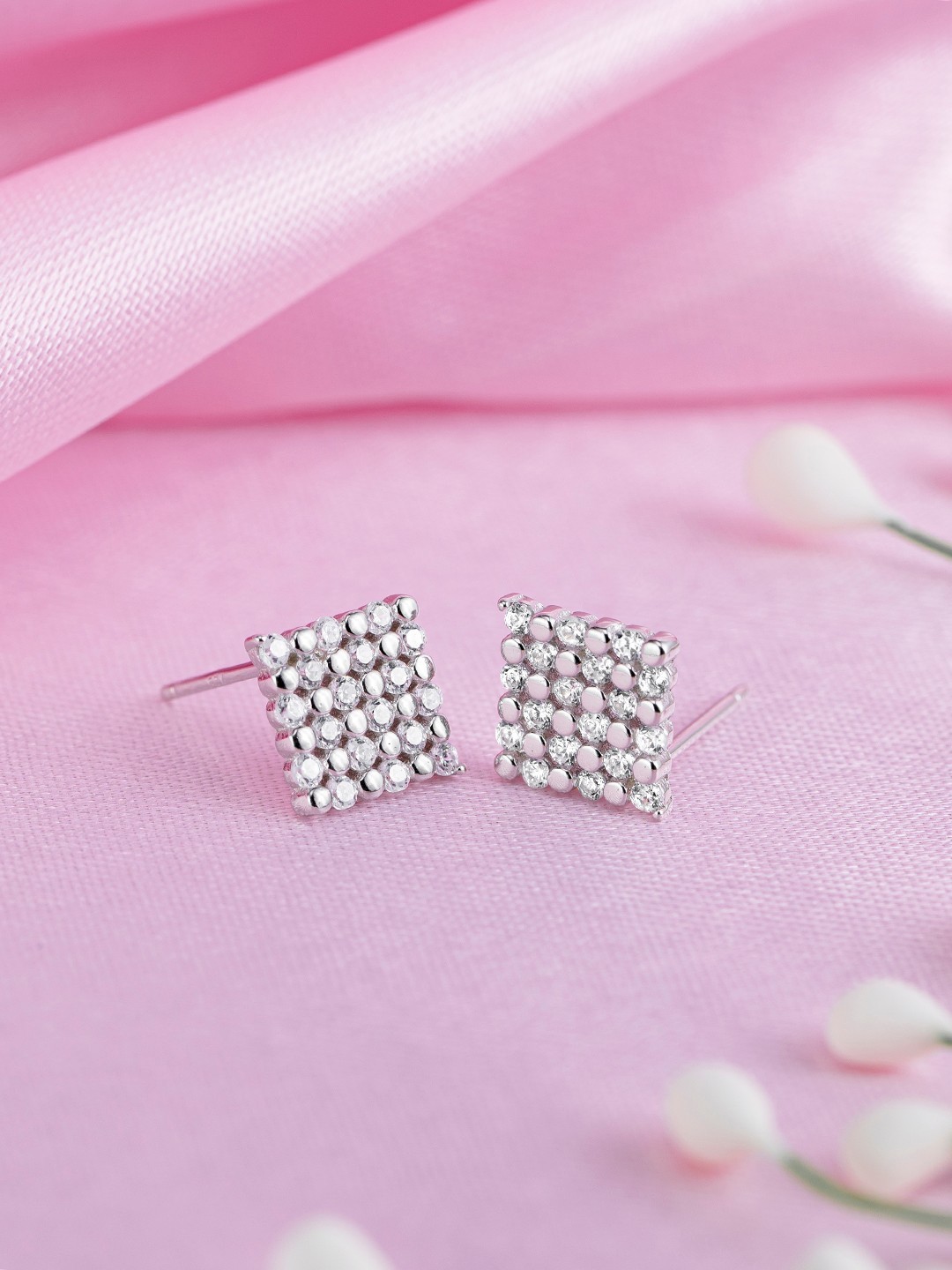 

Zavya 925 Sterling Silver Rhodium Plated Diamond Shaped Studs Earrings