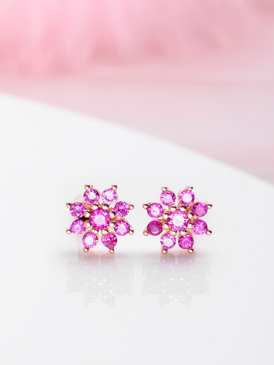 

Zavya Pink 925 Sterling Silver Rose Gold Plated Floral Studs Earrings