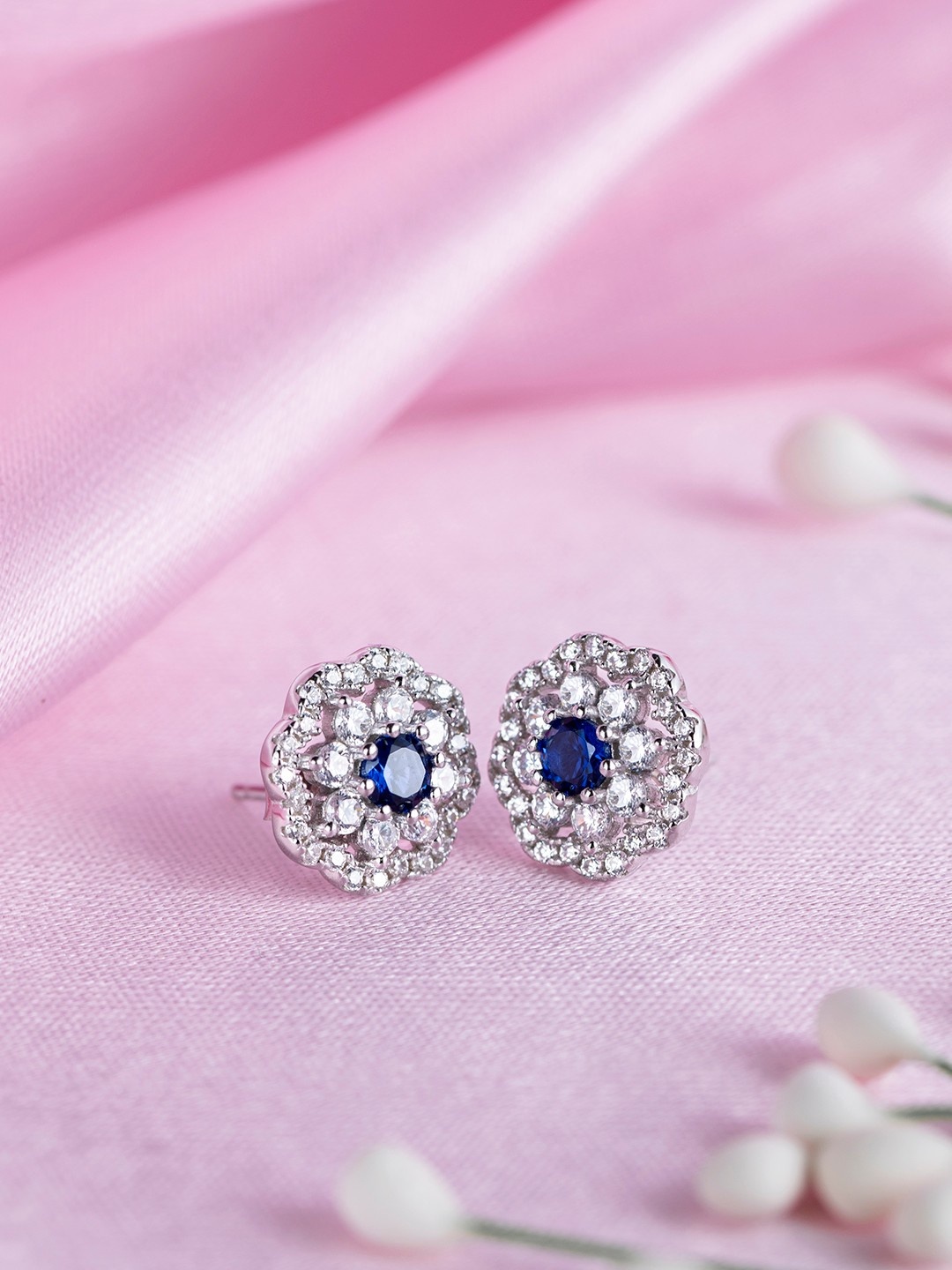 

Zavya Blue 925 Sterling Silver Rhodium Plated Circular Studs Earrings