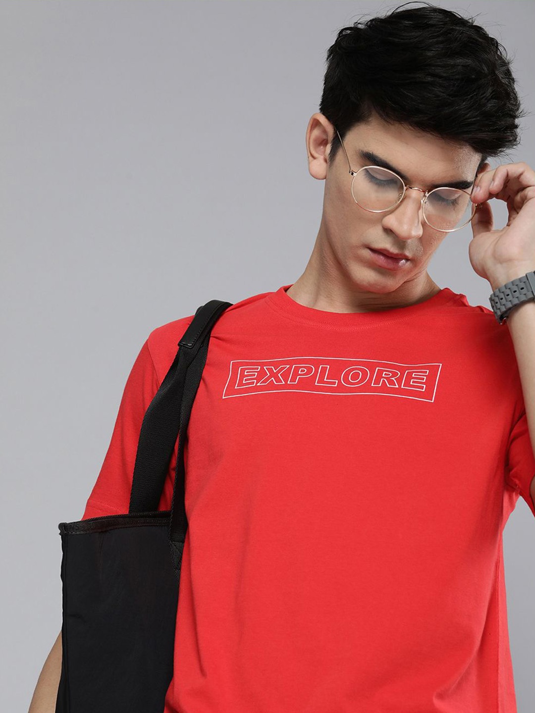 

HERE&NOW Men Red Printed Pure Fairtrade cotton T-shirt