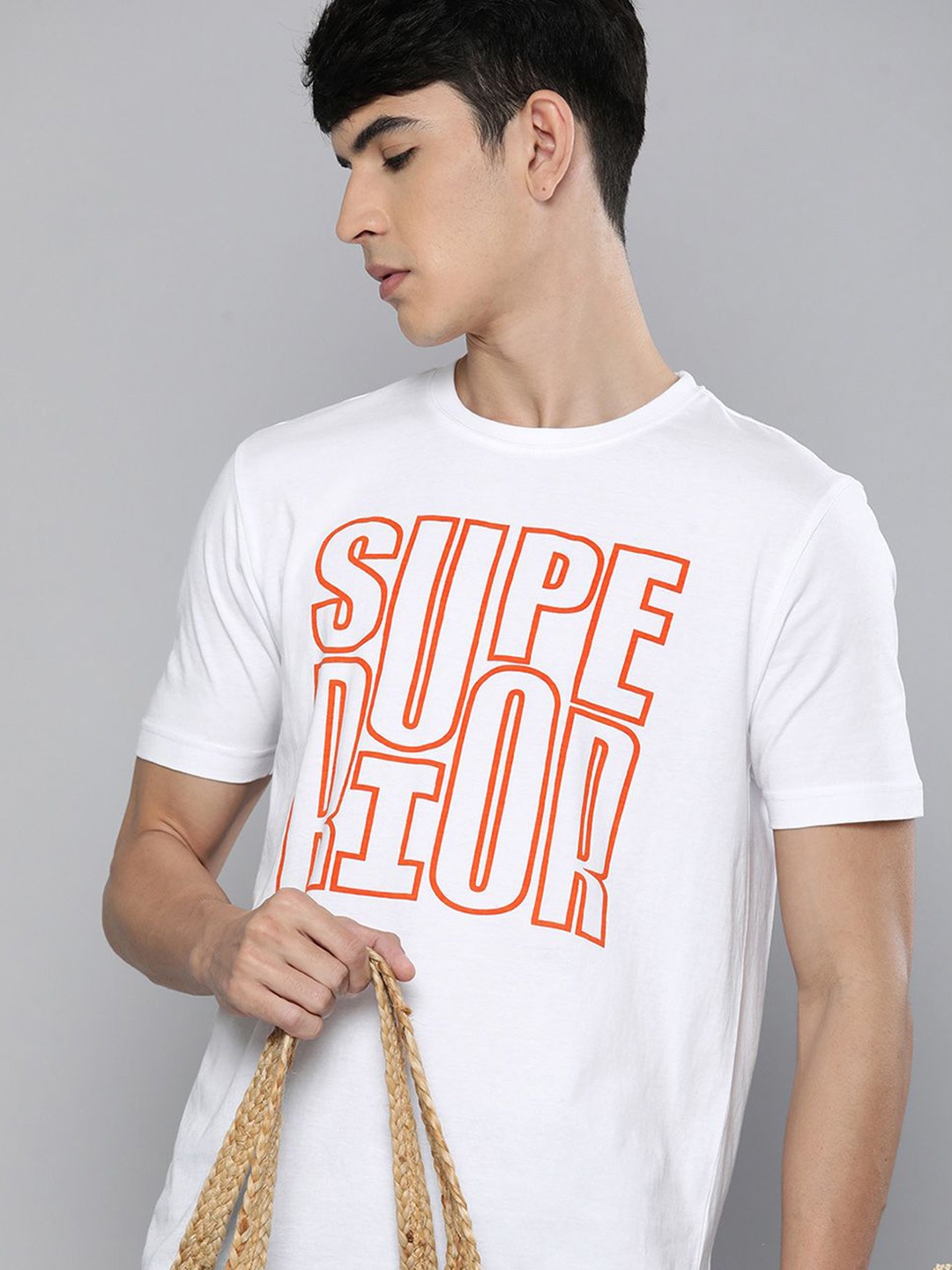 

HERE&NOW Men White Typography Printed Pure Fairtrade cotton T-shirt