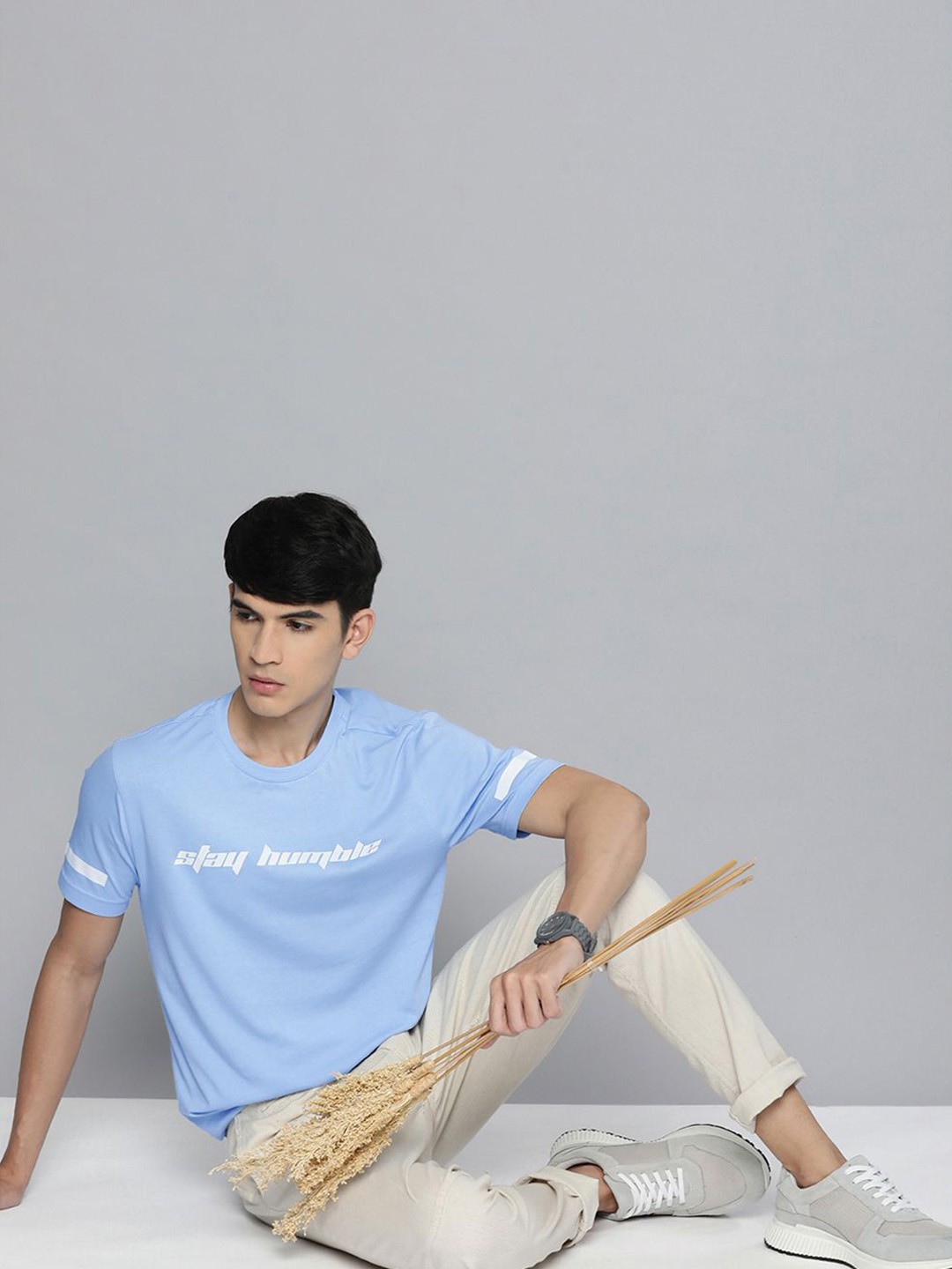 HERE&NOW Men Blue Typography Printed Pure Cotton T-shirt