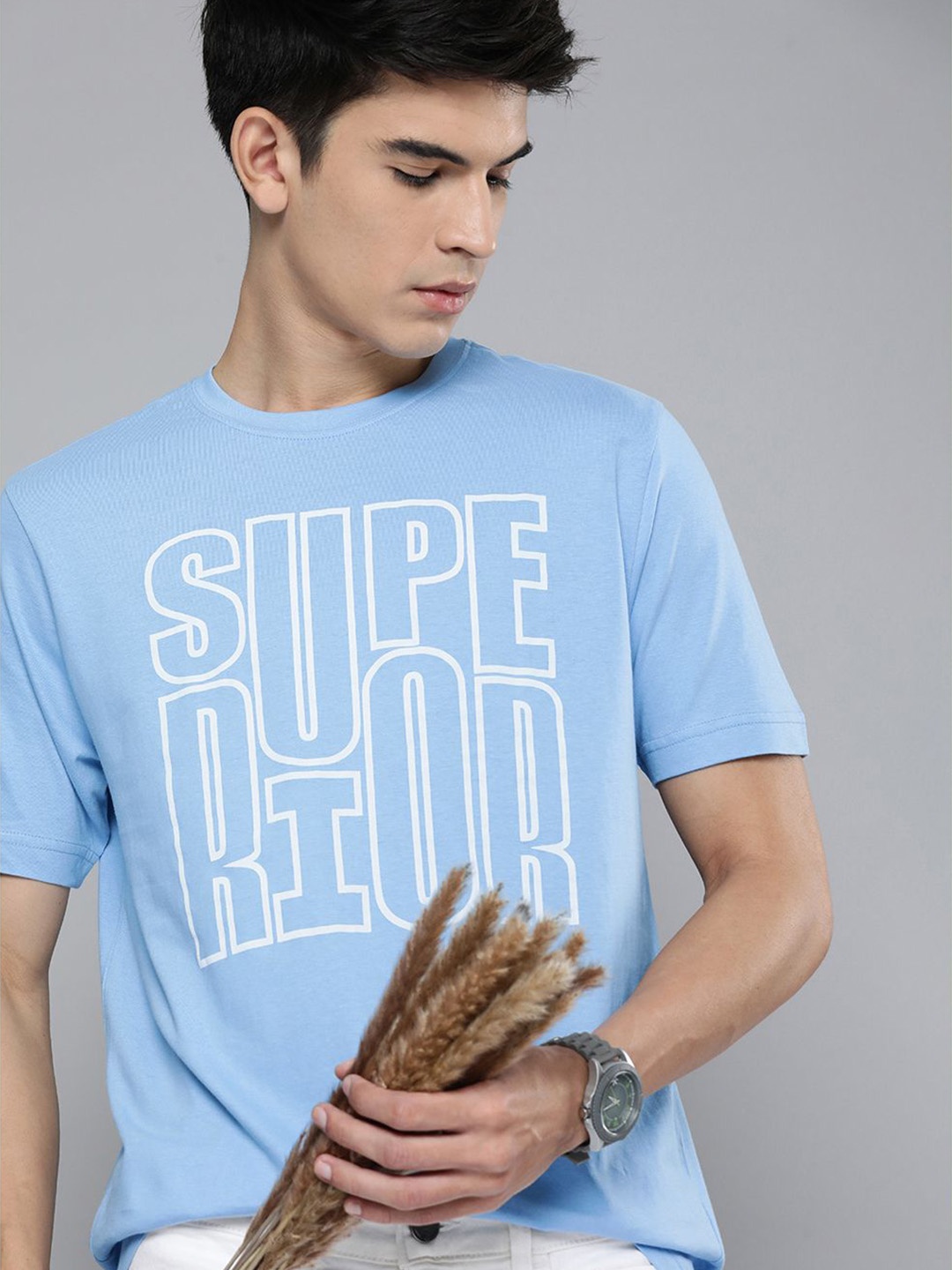 

HERE&NOW Men Blue & White Typography Printed Pure Fairtrade cotton T-shirt
