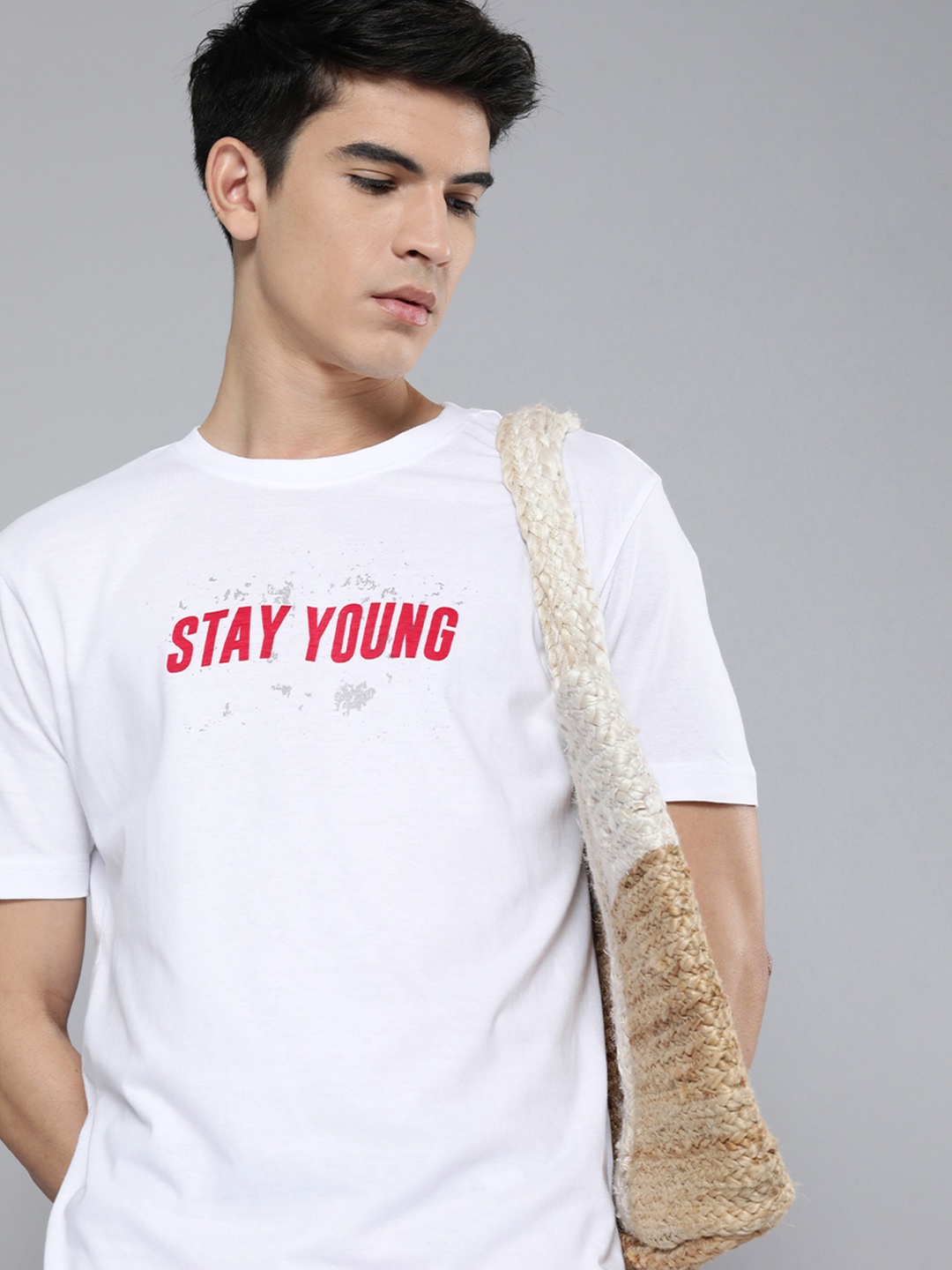 

HERE&NOW Men White & Red Typography Printed Pure Fairtrade cotton T-shirt