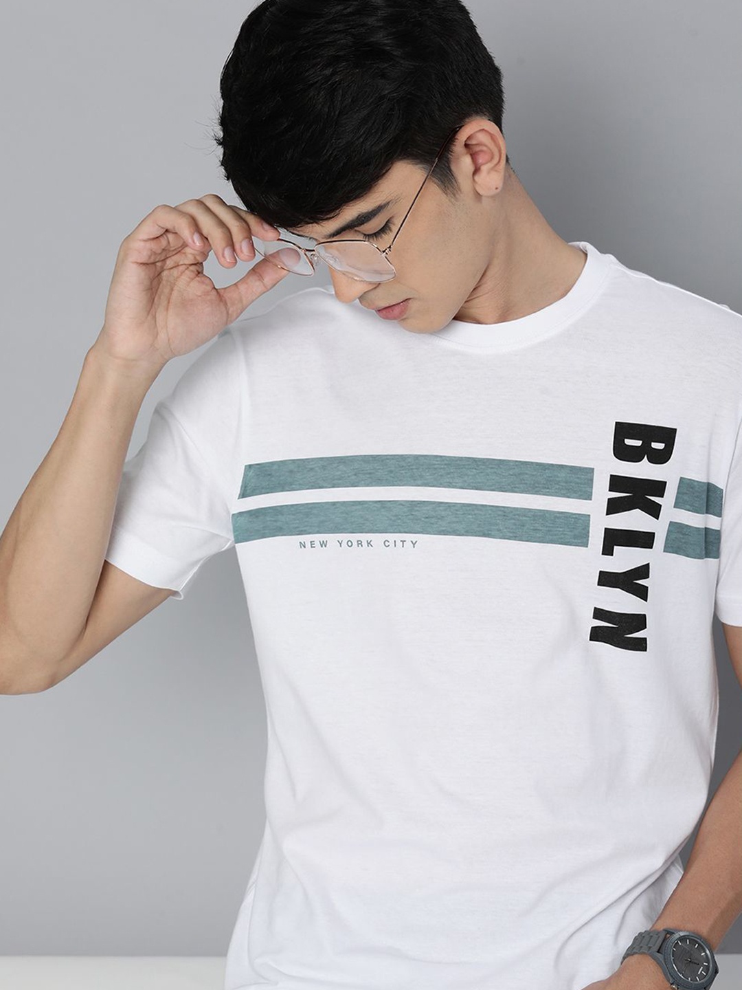 

HERE&NOW Men White Typography Printed Pure Fairtrade cotton T-shirt