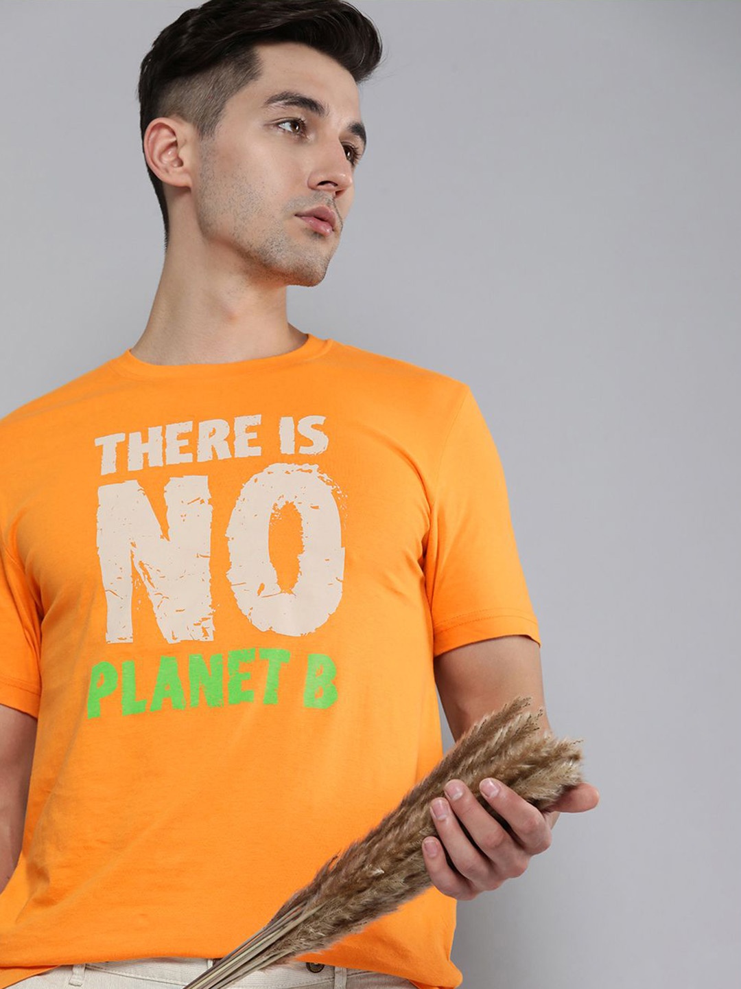 

HERE&NOW Men Orange Typography Printed Pure Fairtrade cotton T-shirt