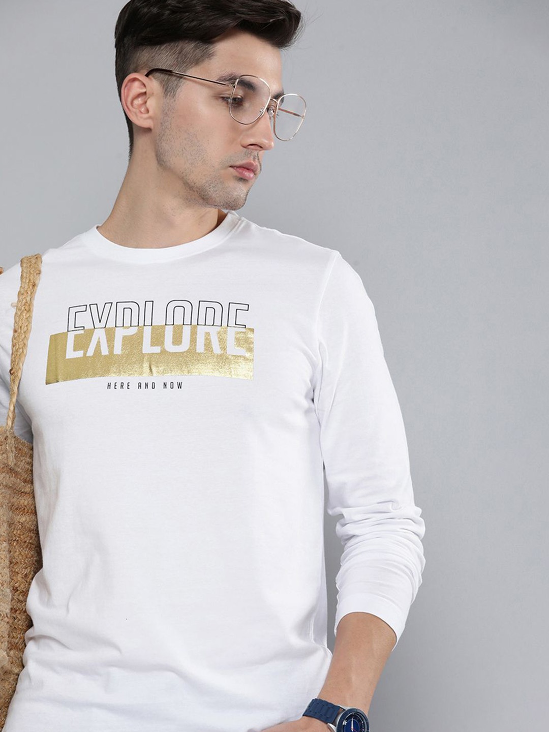 

HERE&NOW Men White & Black Typography Printed Pure Fairtrade cotton T-shirt