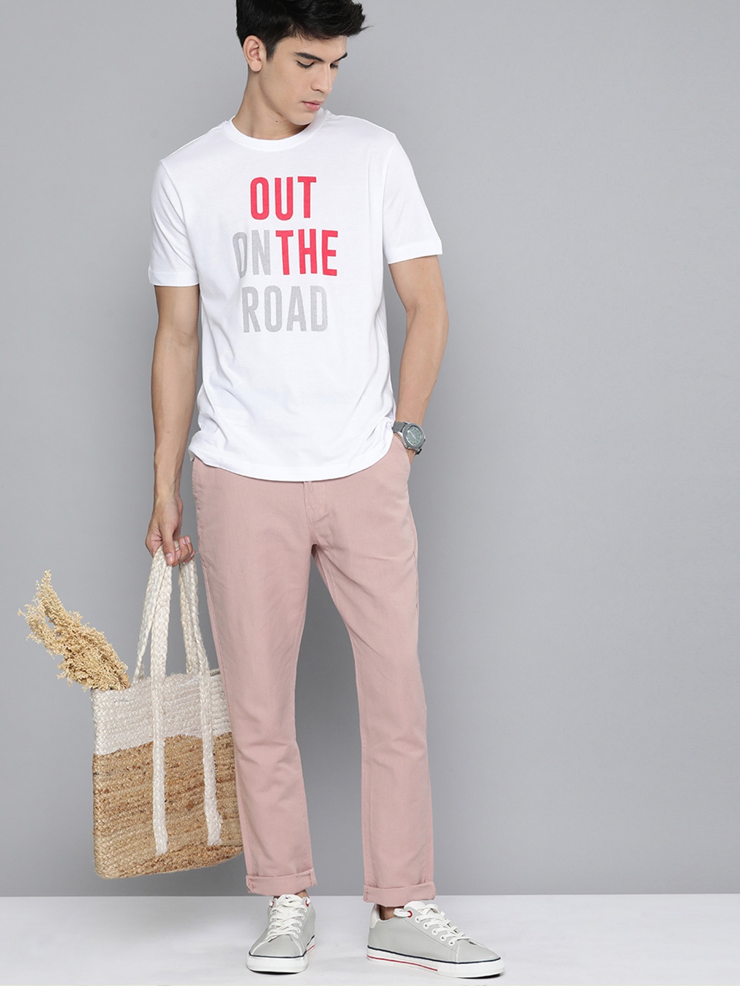 

HERE&NOW Men White & Red Typography Printed Pure Cotton T-shirt