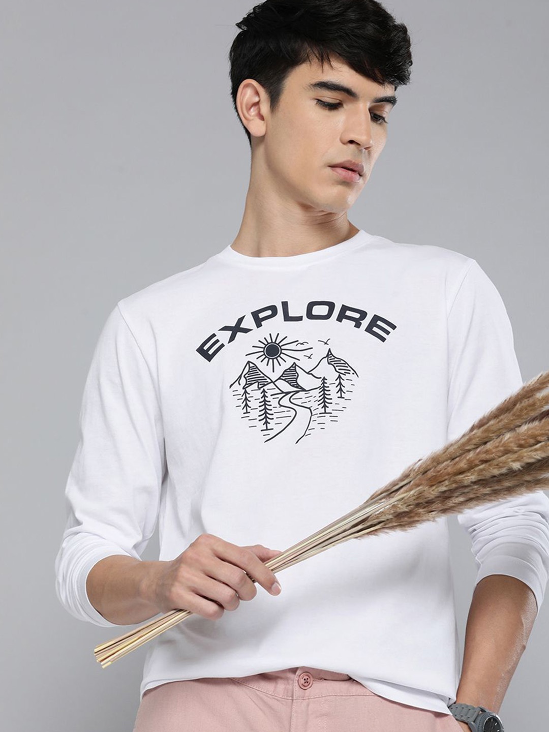 

HERE&NOW Men White Typography Printed Pure Fairtrade cotton T-shirt