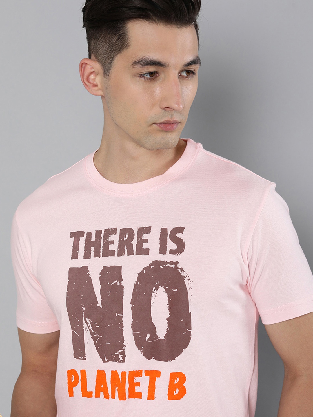 

HERE&NOW Men Pink Typography Printed Pure Cotton T-shirt