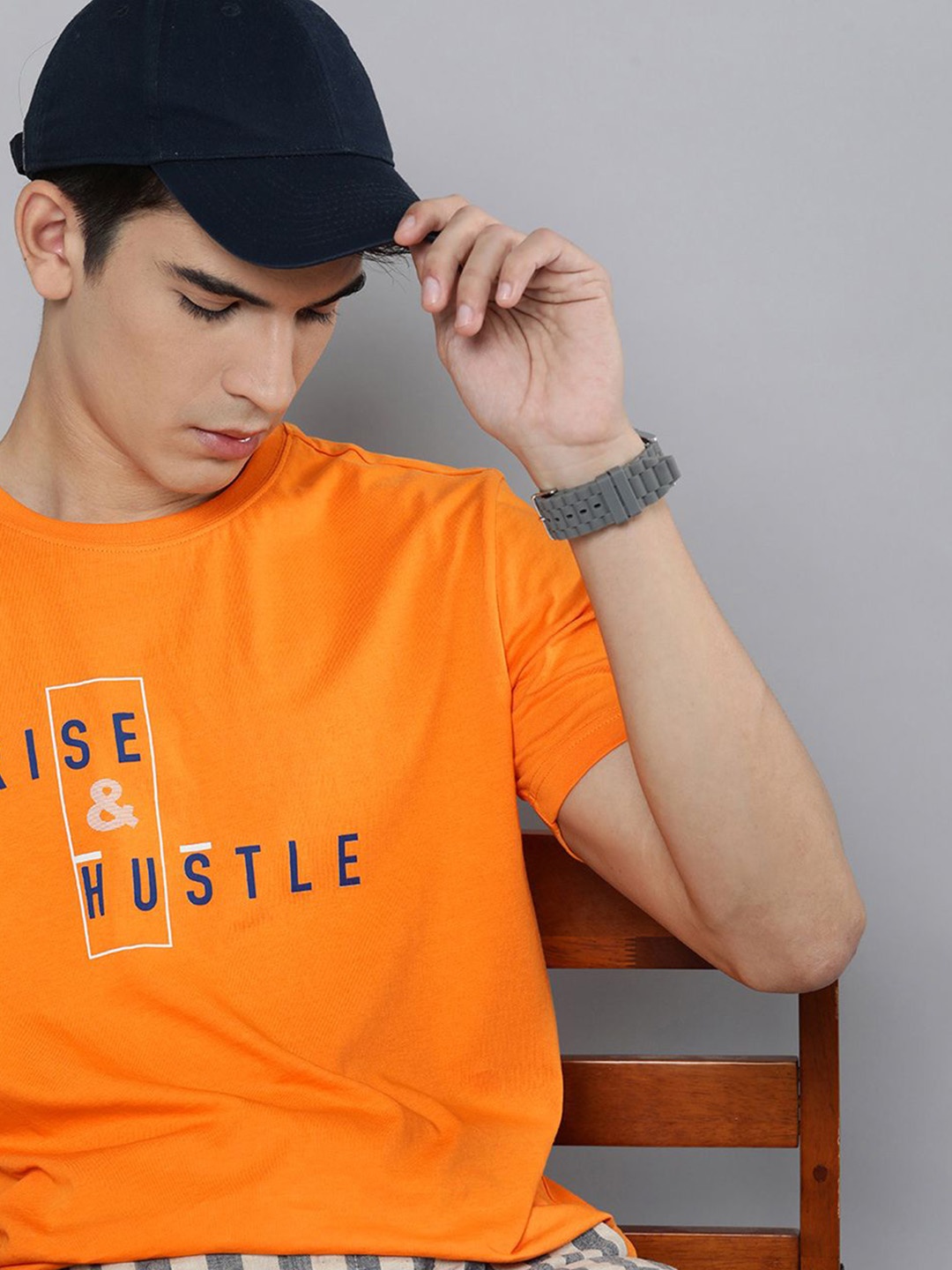 

HERE&NOW Men Orange Typography Printed Pure Fairtrade cotton T-shirt