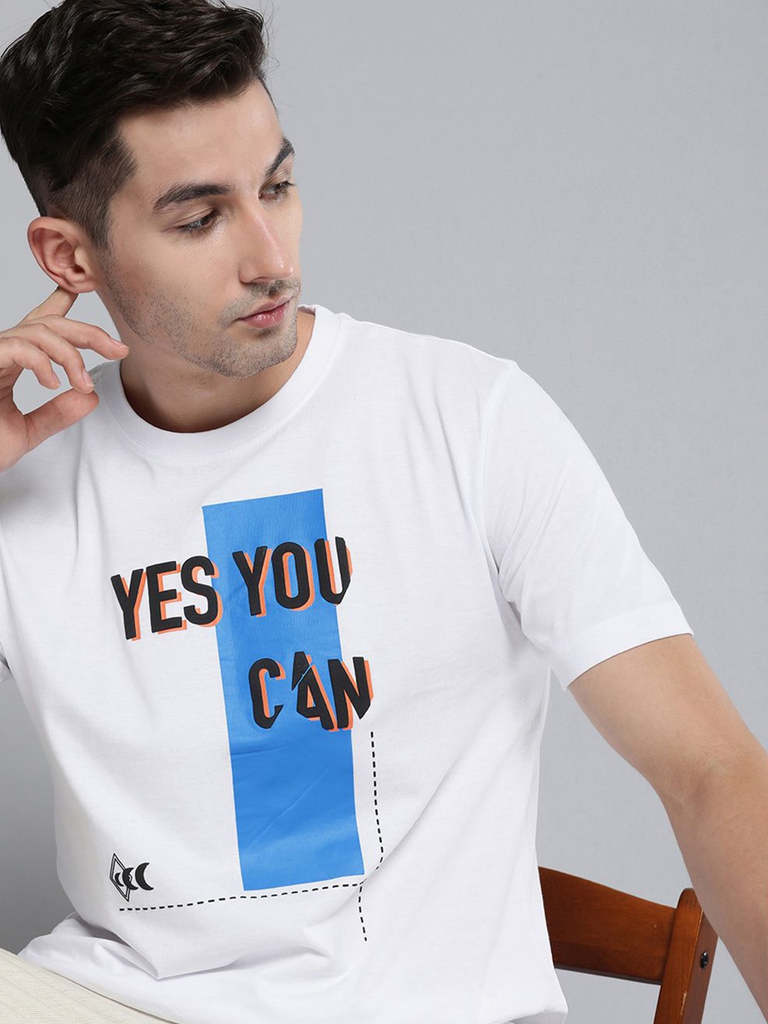 

HERE&NOW Men White & Blue Typography Printed Pure Fairtrade cotton T-shirt