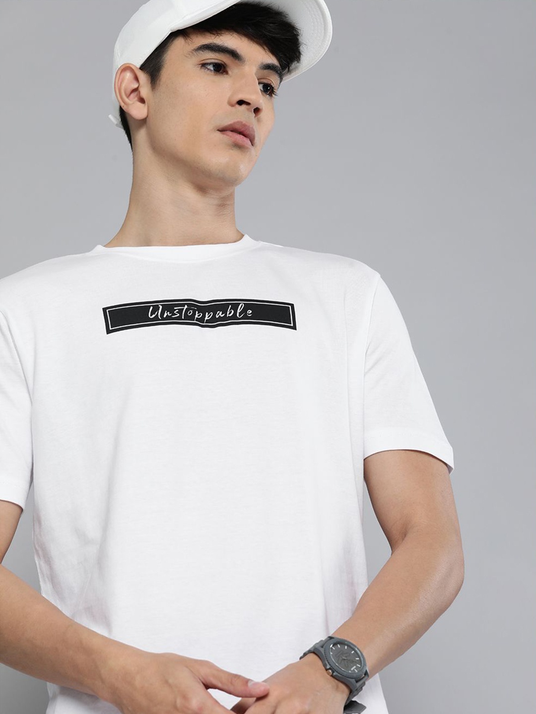 

HERE&NOW Men White & Black Typography Printed Pure Cotton Sustainable T-shirt