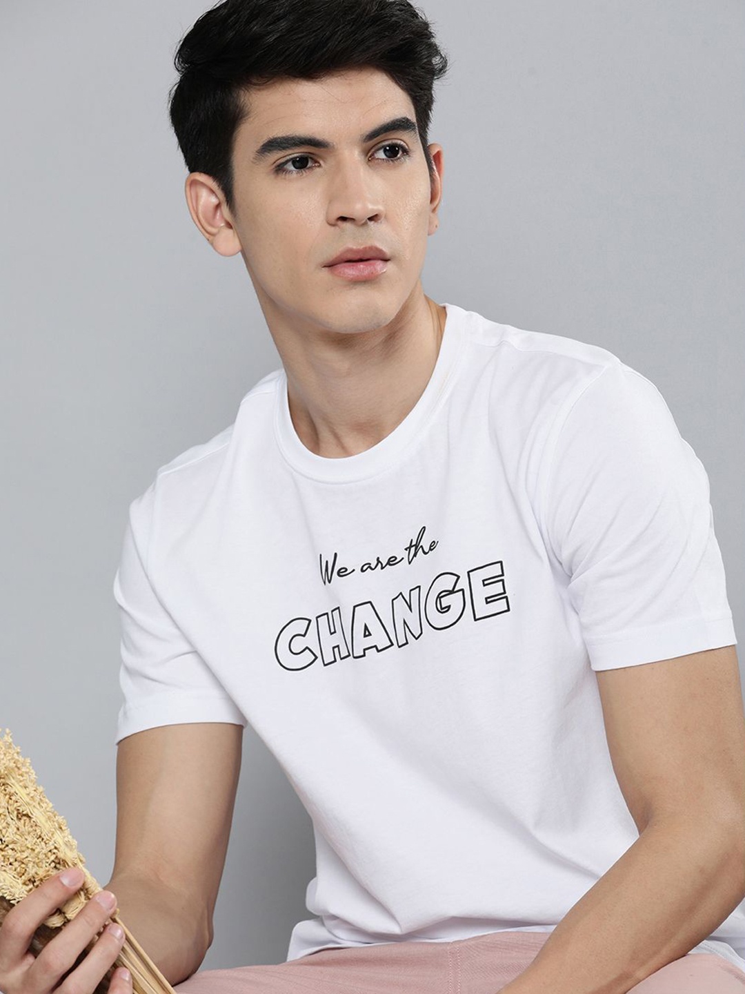 

HERE&NOW Men White & Black Typography Printed Pure Fairtrade cotton T-shirt