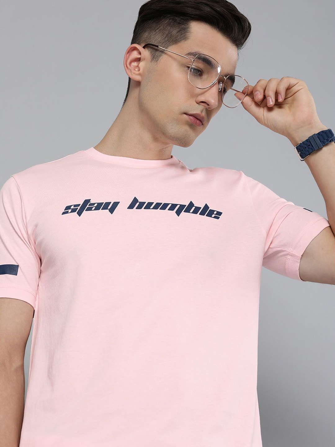 

HERE&NOW Men Pink Typography Printed Pure Cotton T-shirt