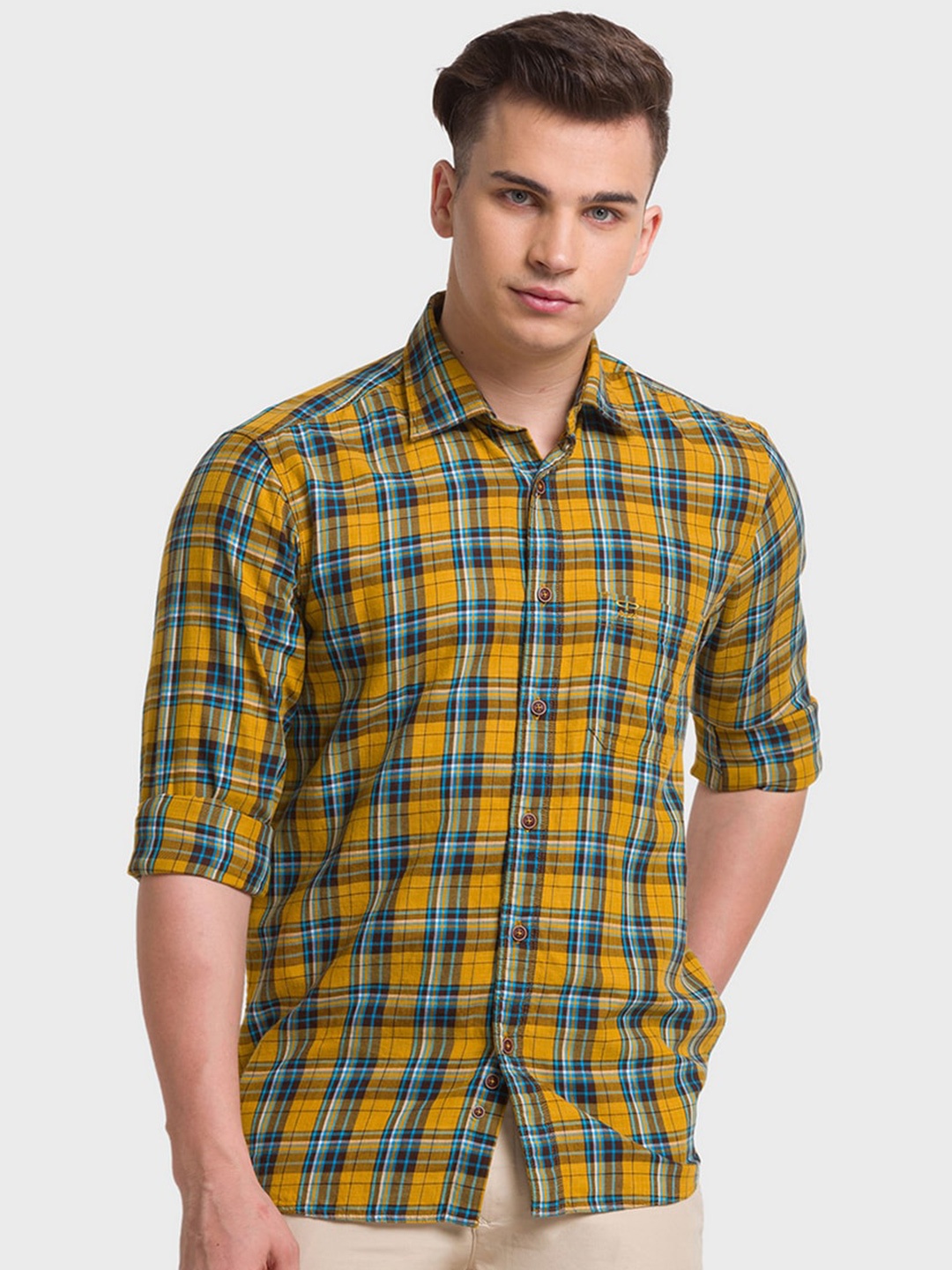

ColorPlus Men Yellow Tailored Fit Tartan Checks Casual Shirt