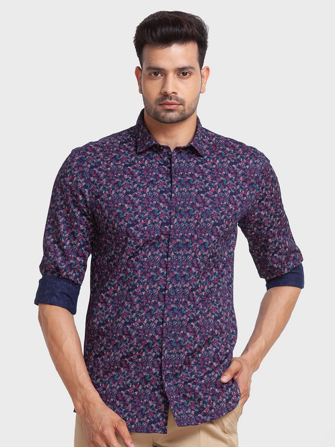 

ColorPlus Men Blue Tailored Fit Printed Organic Cotton Casual Shirt