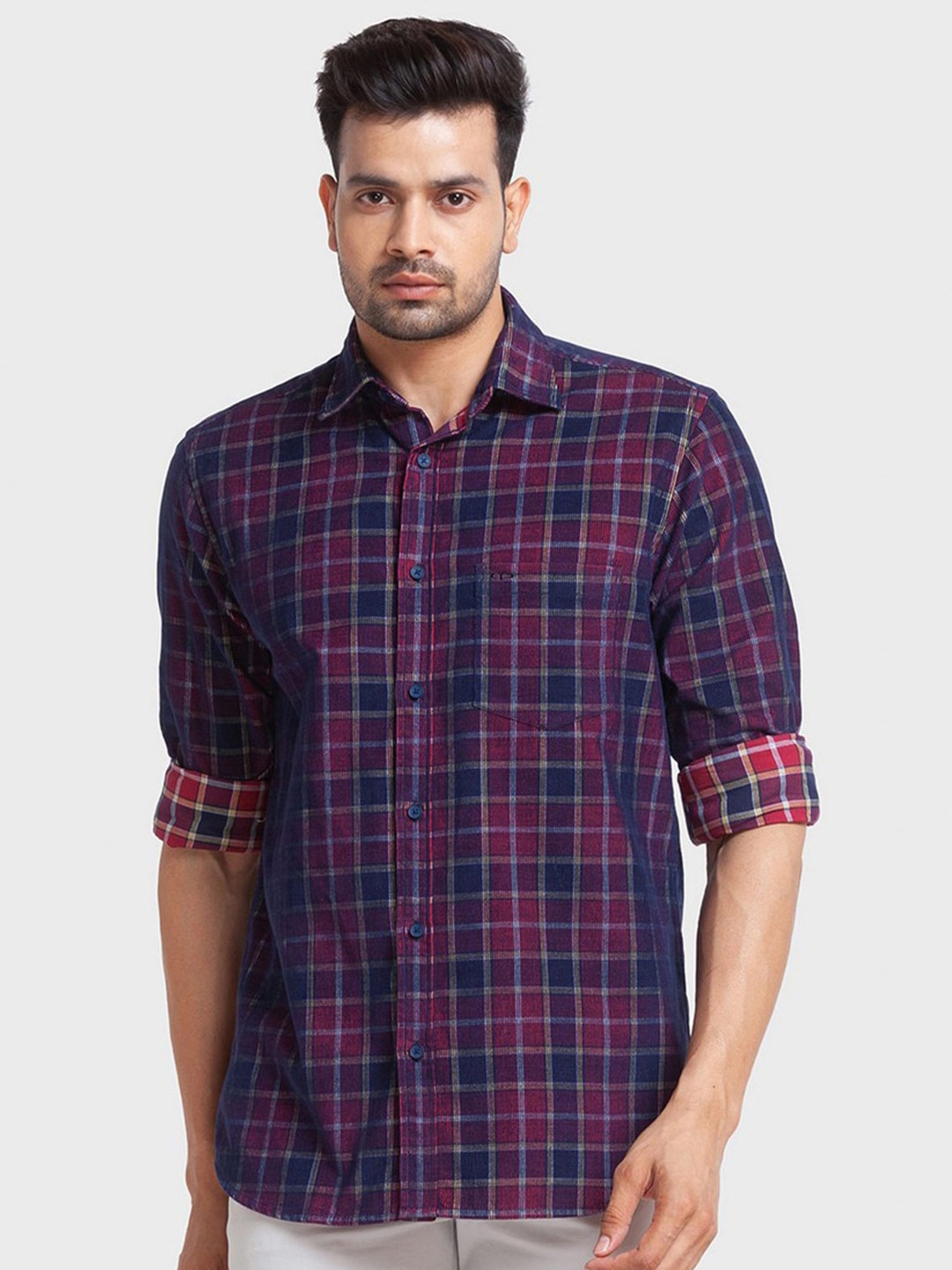 

ColorPlus Men Red Tailored Fit Tartan Checks Checked Casual Shirt