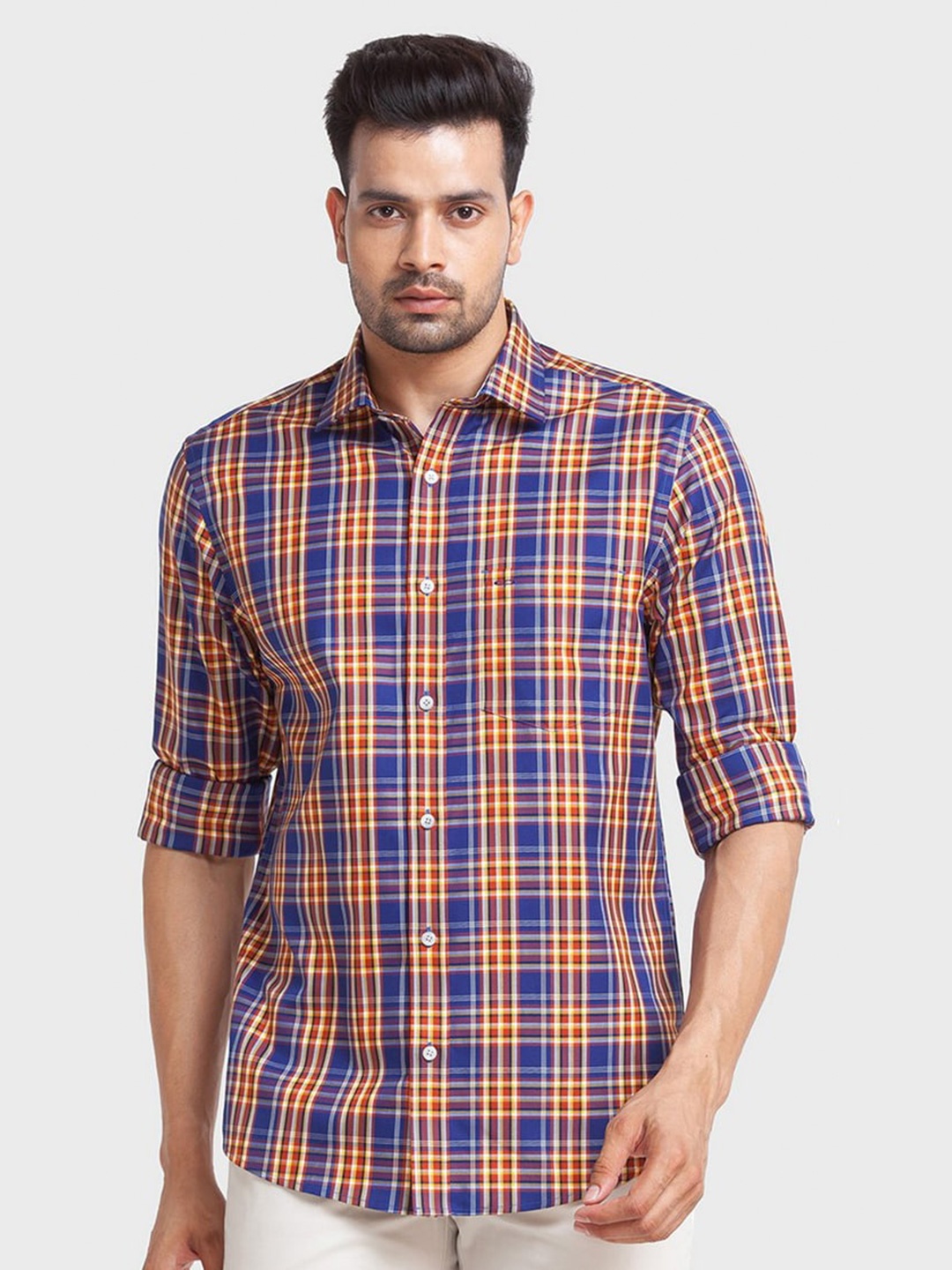 

ColorPlus Men Yellow Tailored Fit Tartan Checks Checked Casual Shirt