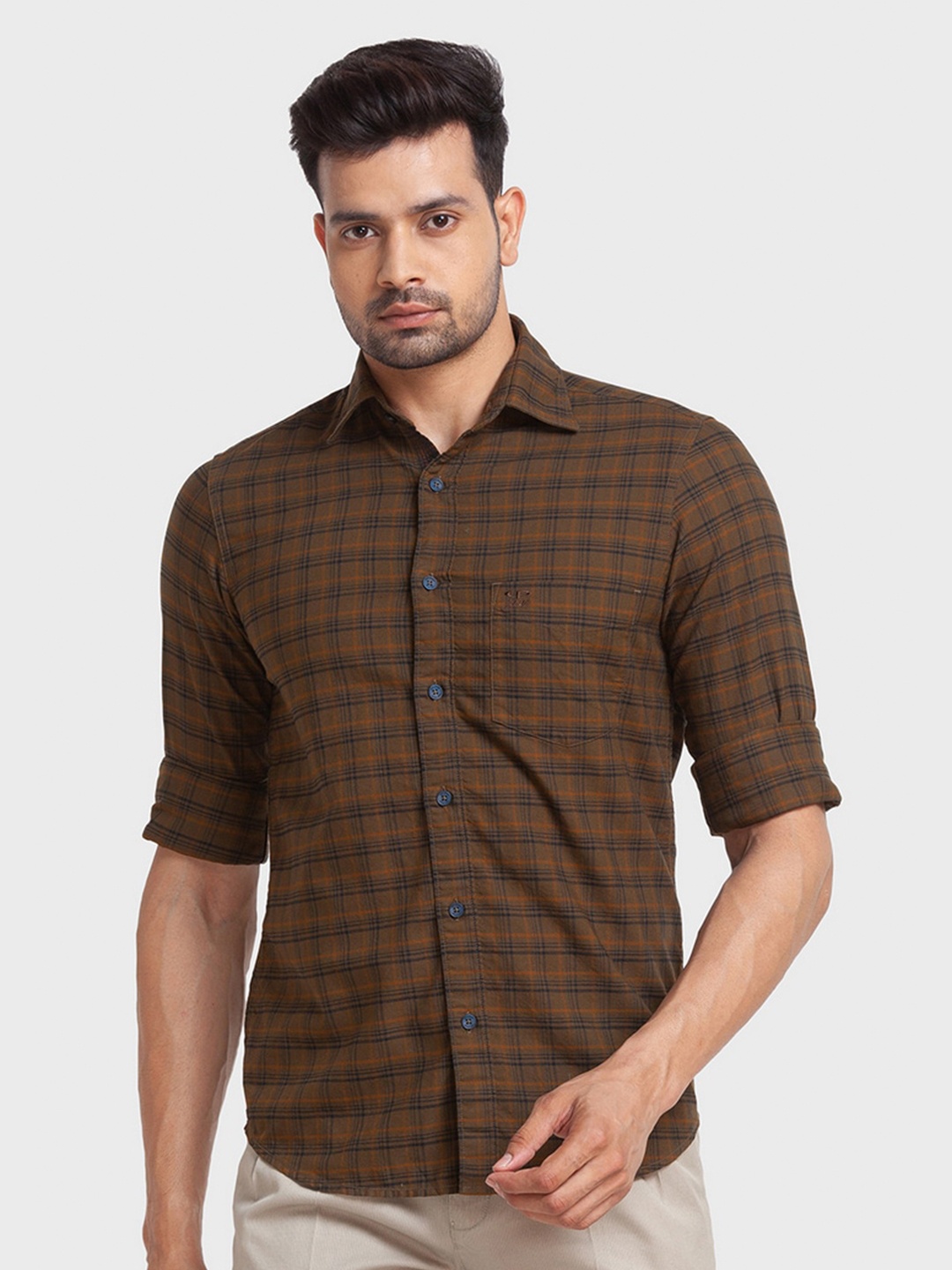 

ColorPlus Men Green Tailored Fit Checked Casual Shirt