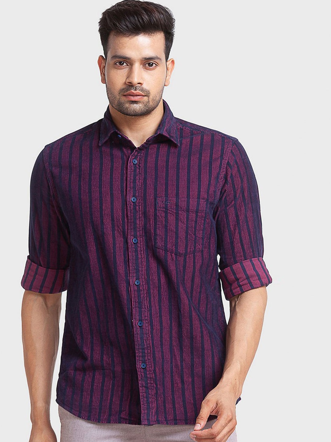 

ColorPlus Men Purple Tailored Fit Striped Casual Shirt