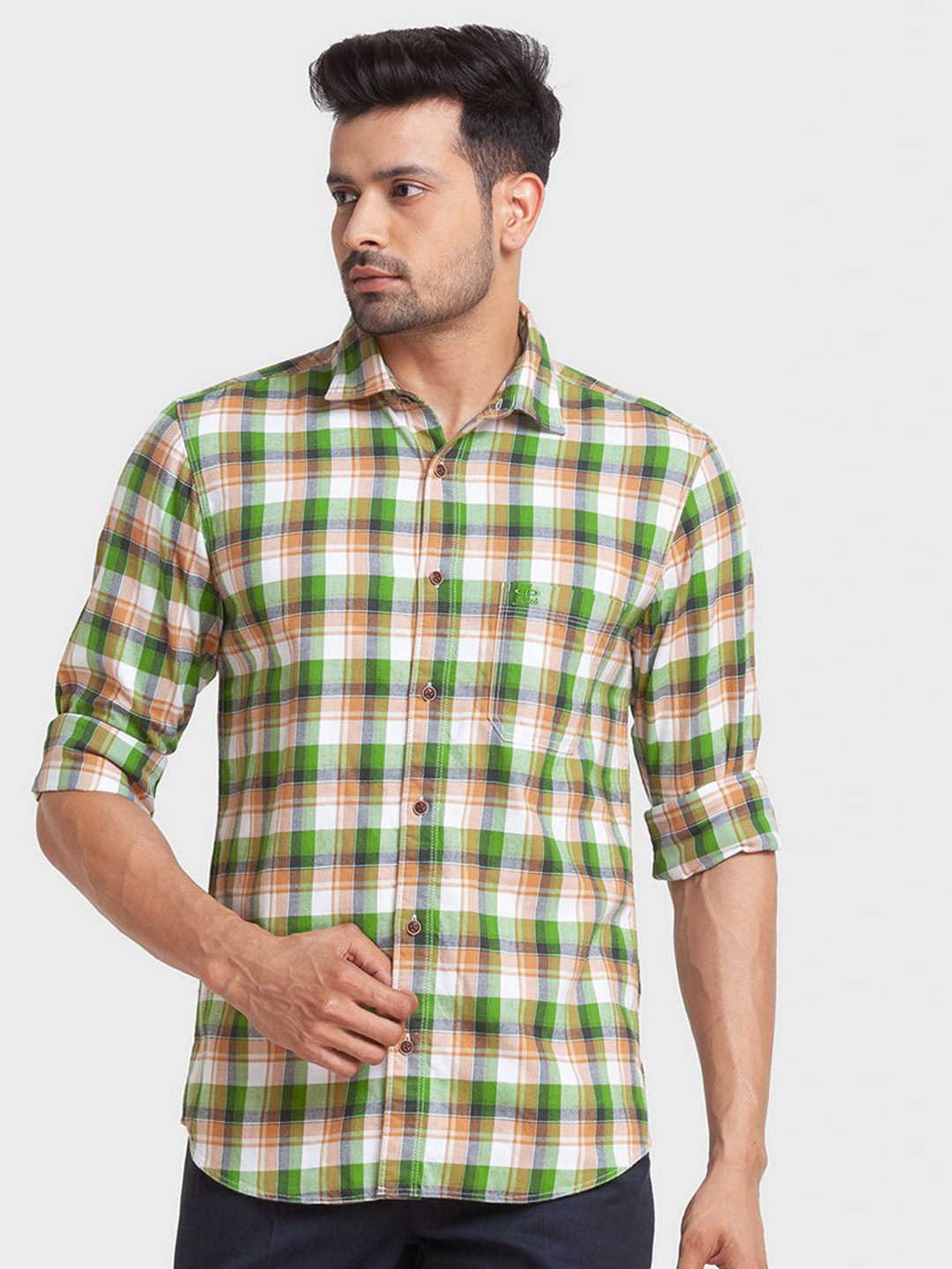 

ColorPlus Men Green Tailored Fit Tartan Checks Casual Shirt