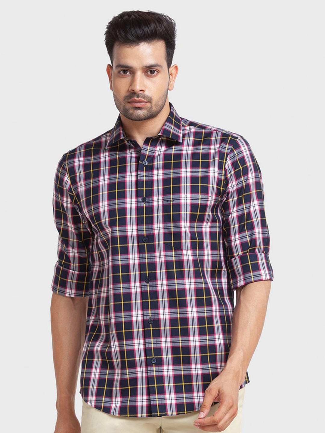 

ColorPlus Men Blue Tailored Fit Tartan Checks Casual Shirt