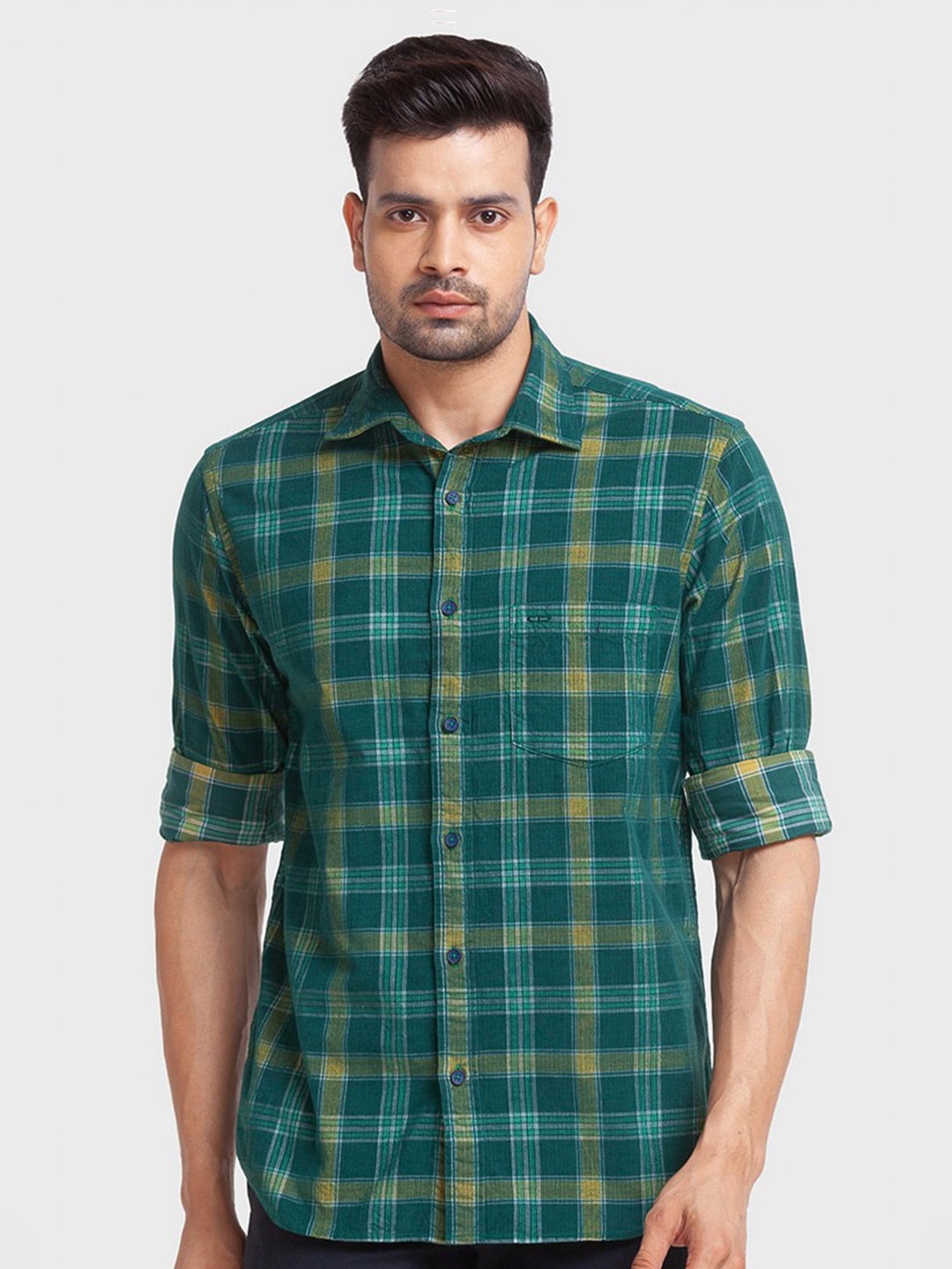 

ColorPlus Men Green Tailored Fit Tartan Checks Checked Casual Shirt