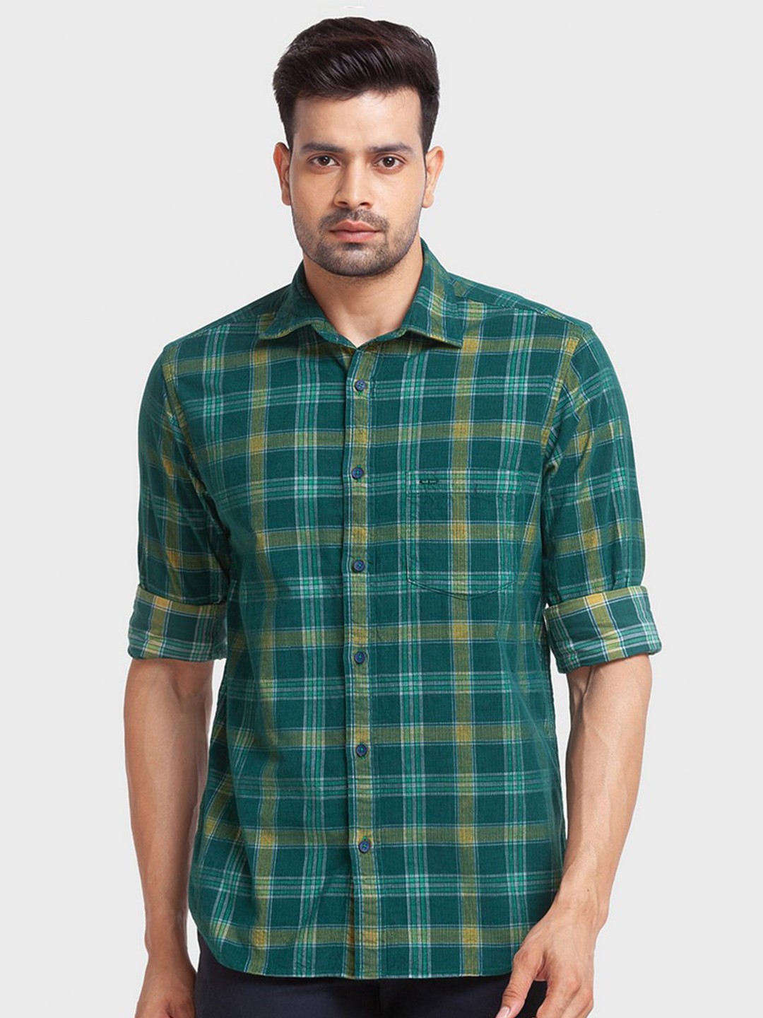 

ColorPlus Men Green Tailored Fit Tartan Checks Checked Casual Shirt