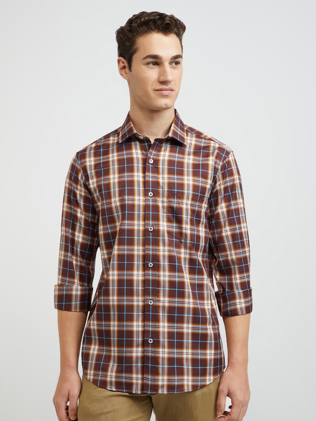 

ColorPlus Men Brown Tailored Fit Tartan Checks Checked Casual Shirt