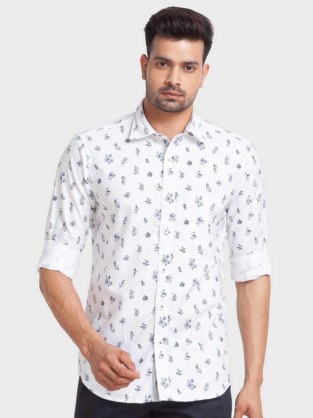 

ColorPlus Men White Tailored Fit Printed Casual Shirt