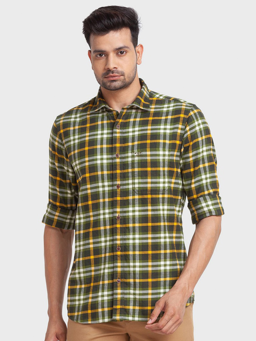 

ColorPlus Men Green Tailored Fit Tartan Checks Checked Casual Shirt