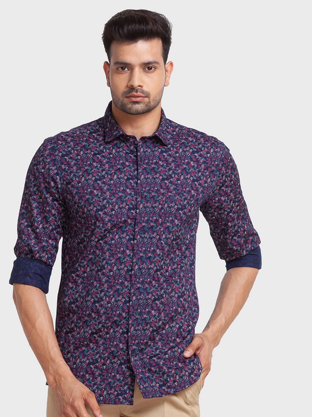 

ColorPlus Men Blue Tailored Fit Printed Casual Shirt