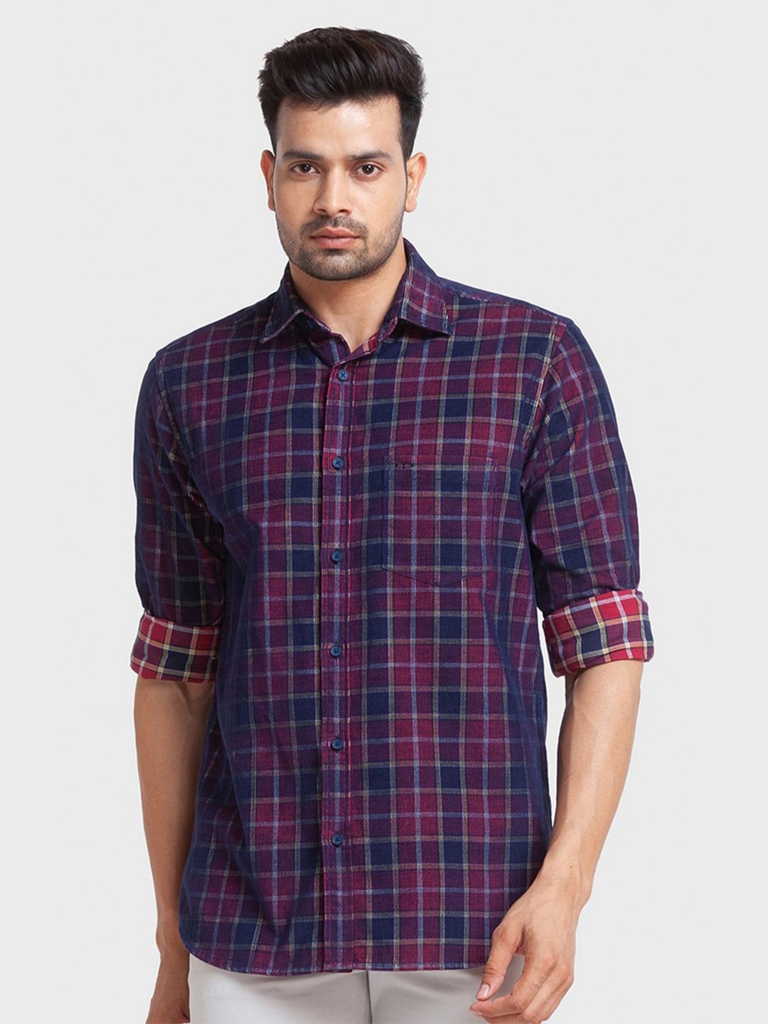 

ColorPlus Men Red Tailored Fit Tartan Checks Checked Casual Shirt