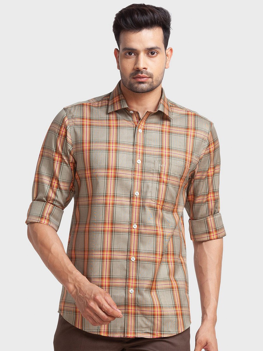 

ColorPlus Men Green Tailored Fit Tartan Checks Checked Casual Shirt