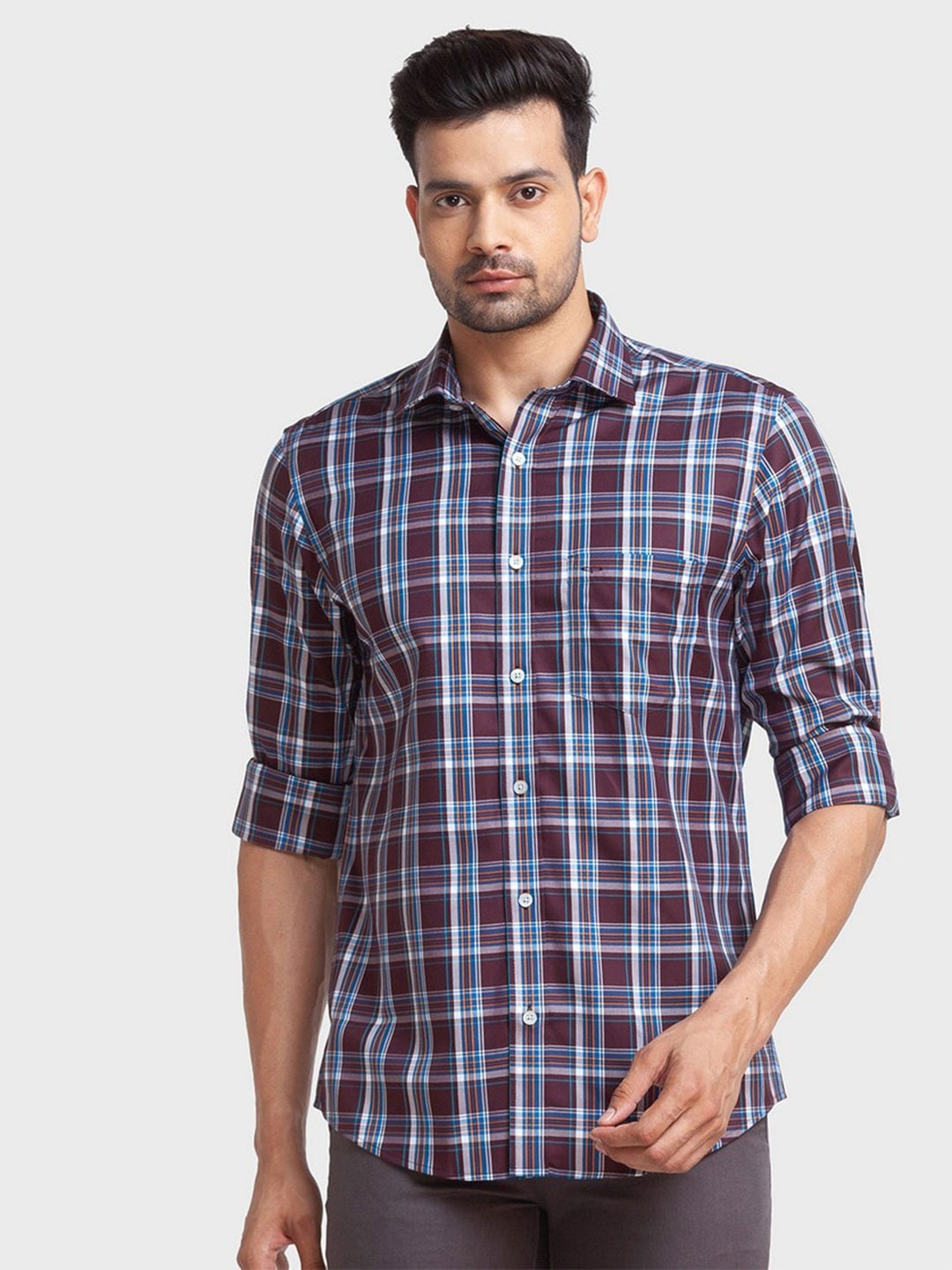 

ColorPlus Men Maroon & Blue Tailored Fit Tartan Checked Casual Shirt